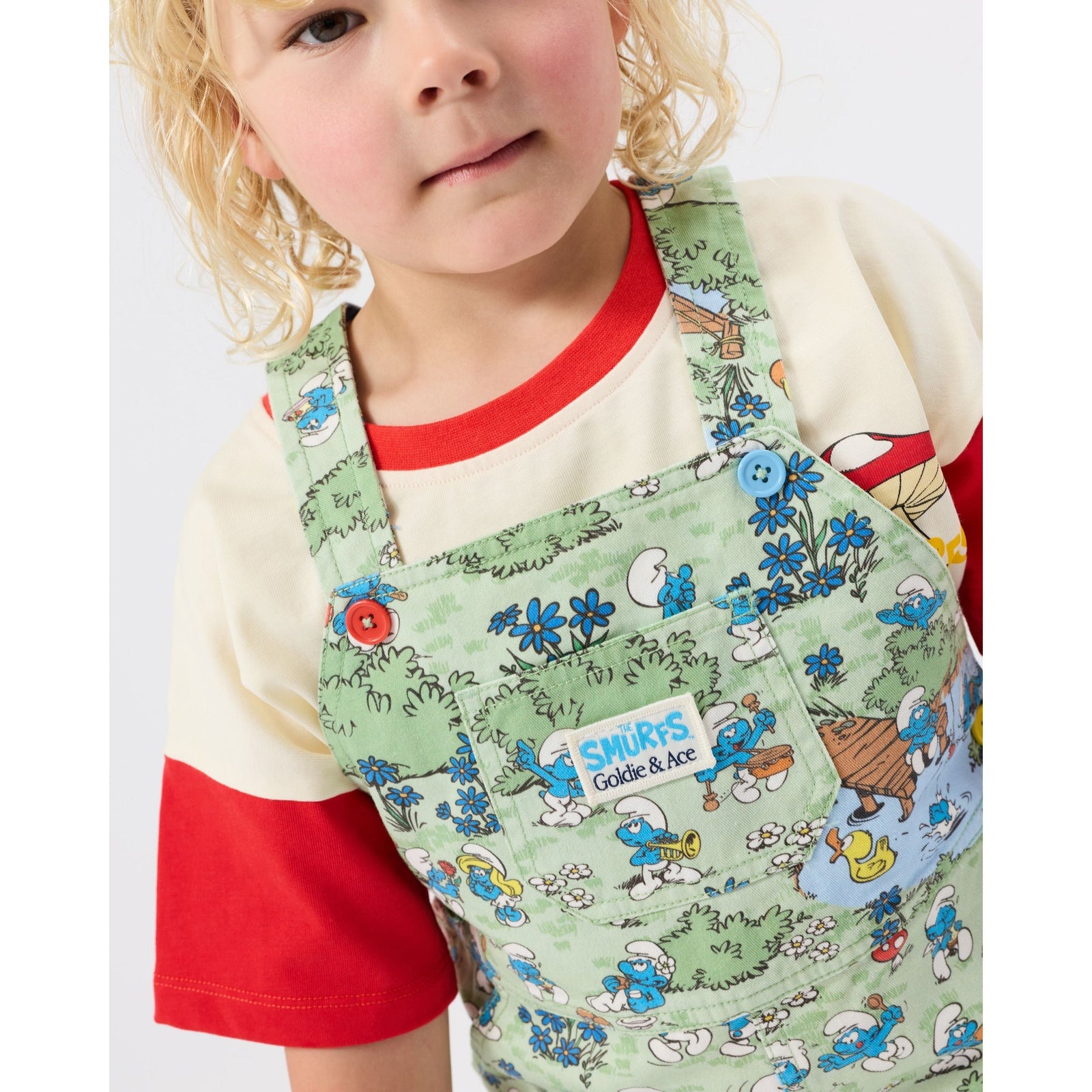 Child wearing Goldie & Ace x The Smurfs Village Print Burton Overall, view 4