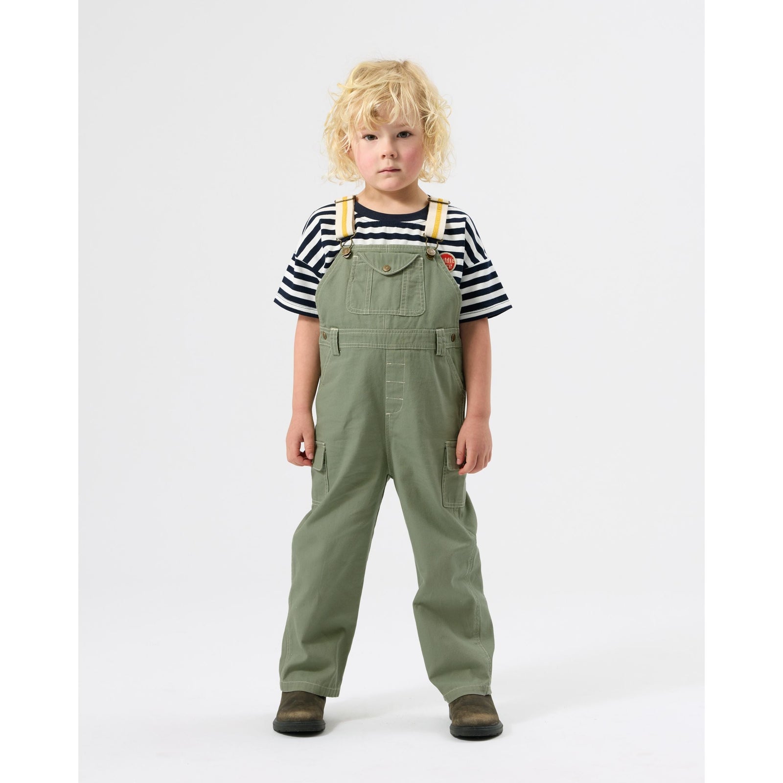 Child wearing Goldie & Ace Carpenter Utility Austin Overalls