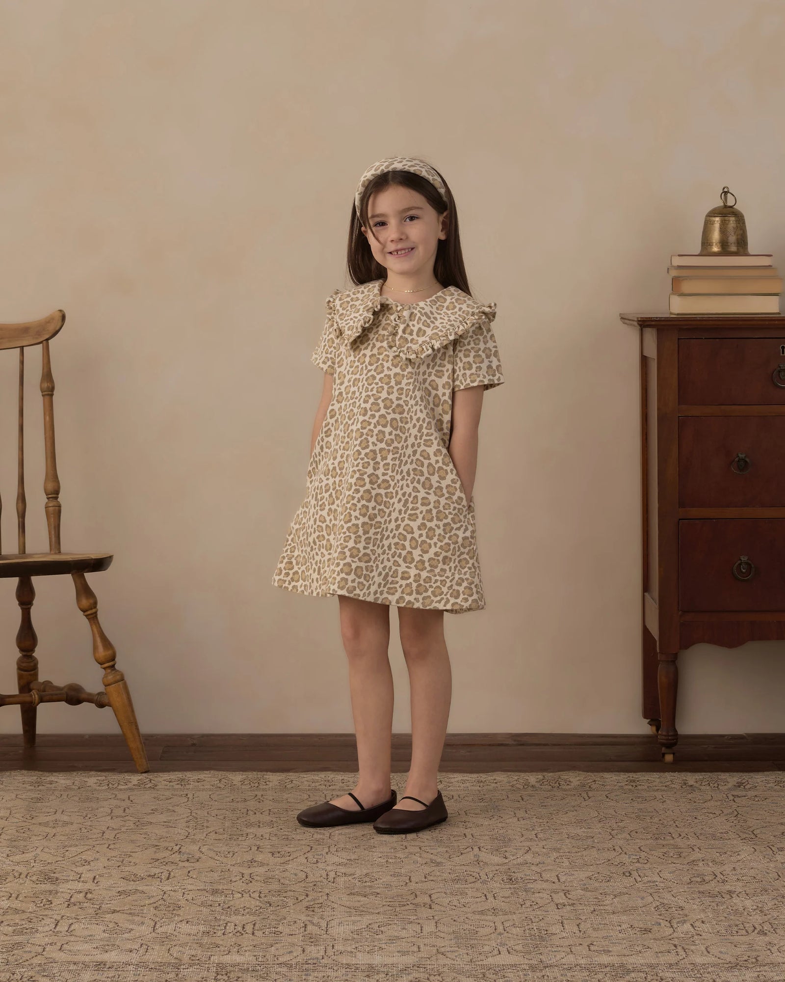 Collared Denim Mini Dress Leopard