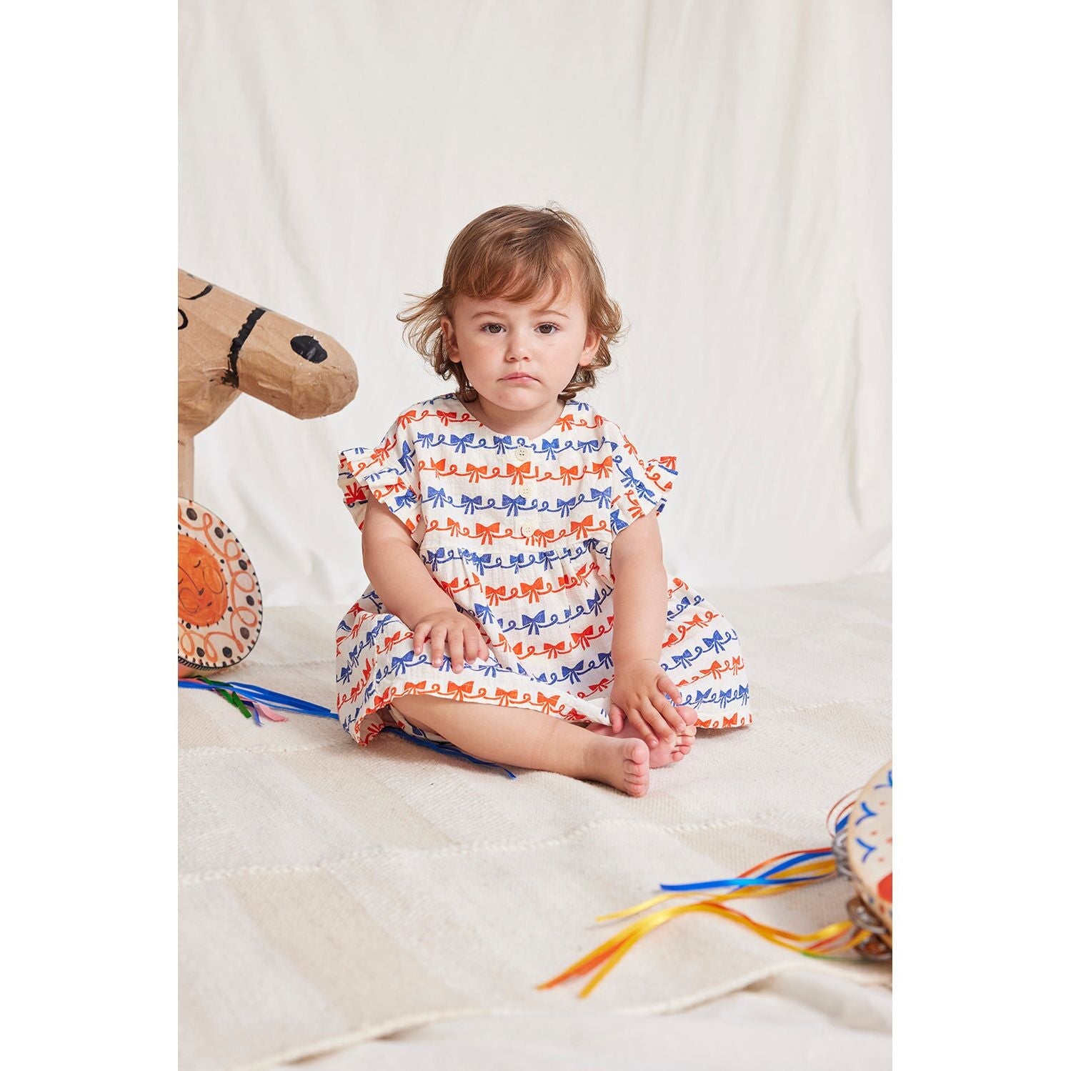 Baby Ribbon Bow All Over Woven Dress