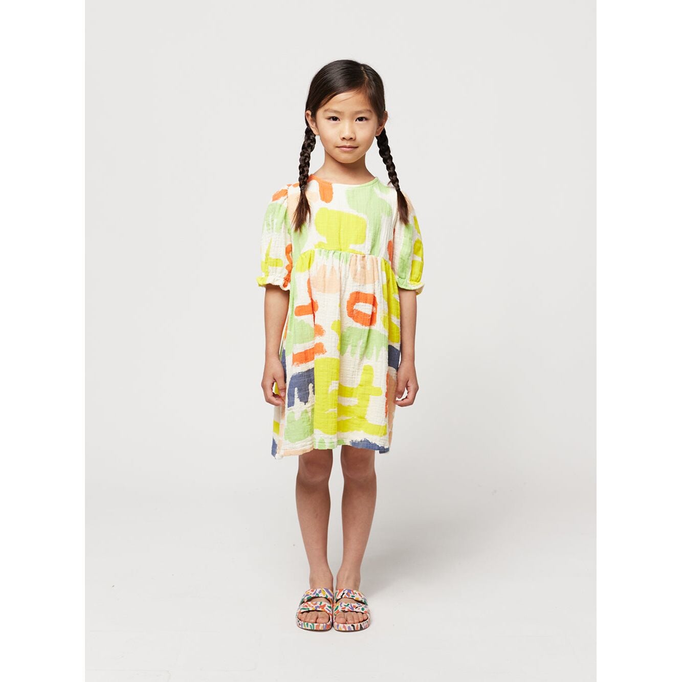 Carnival All Over Puffed Sleeve Woven Dress