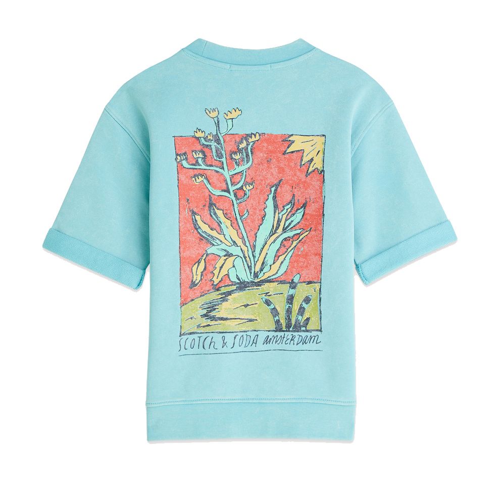Short-Sleeved Artwork Sweatshirt - Milky Blue