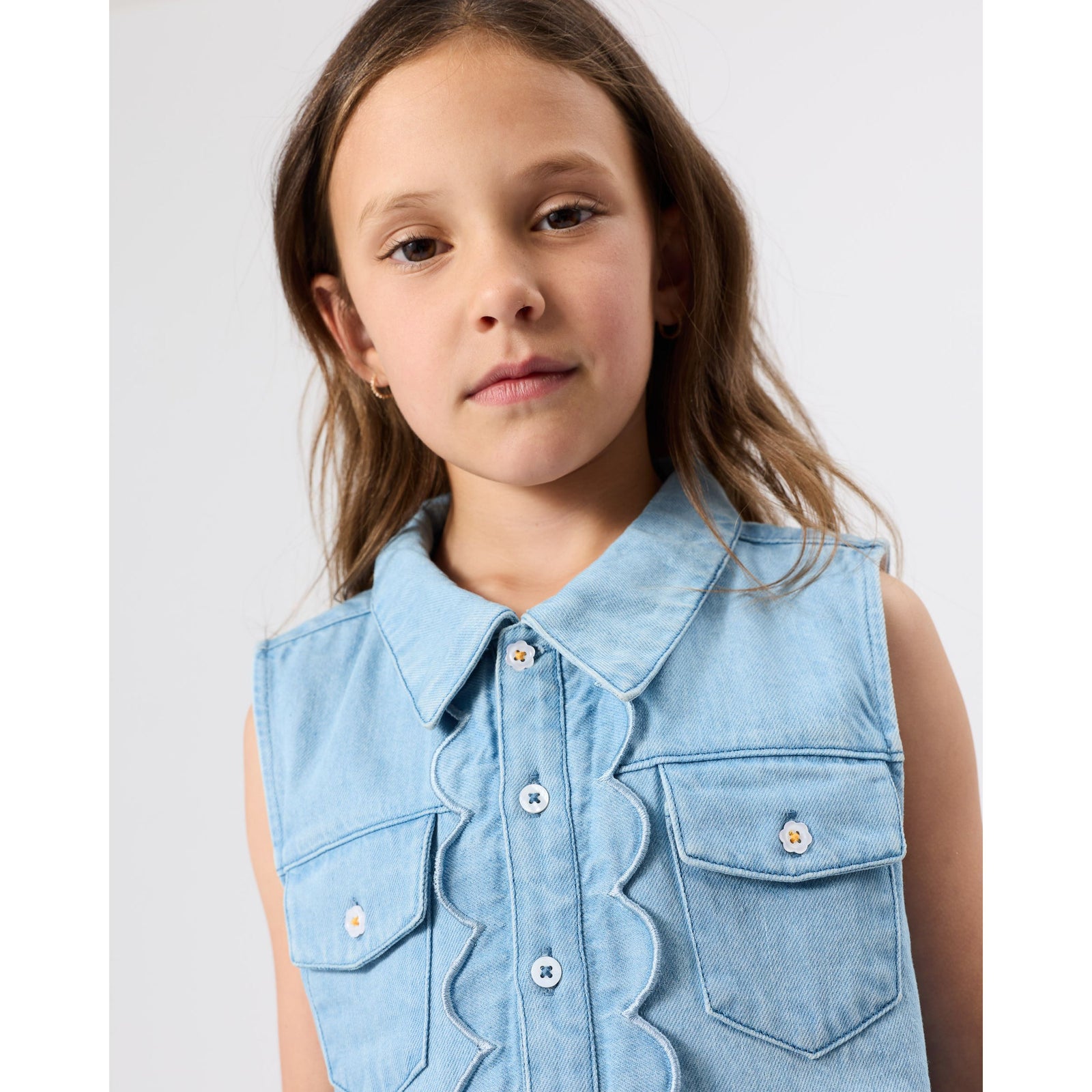 Scallop Edge Chambray Vest