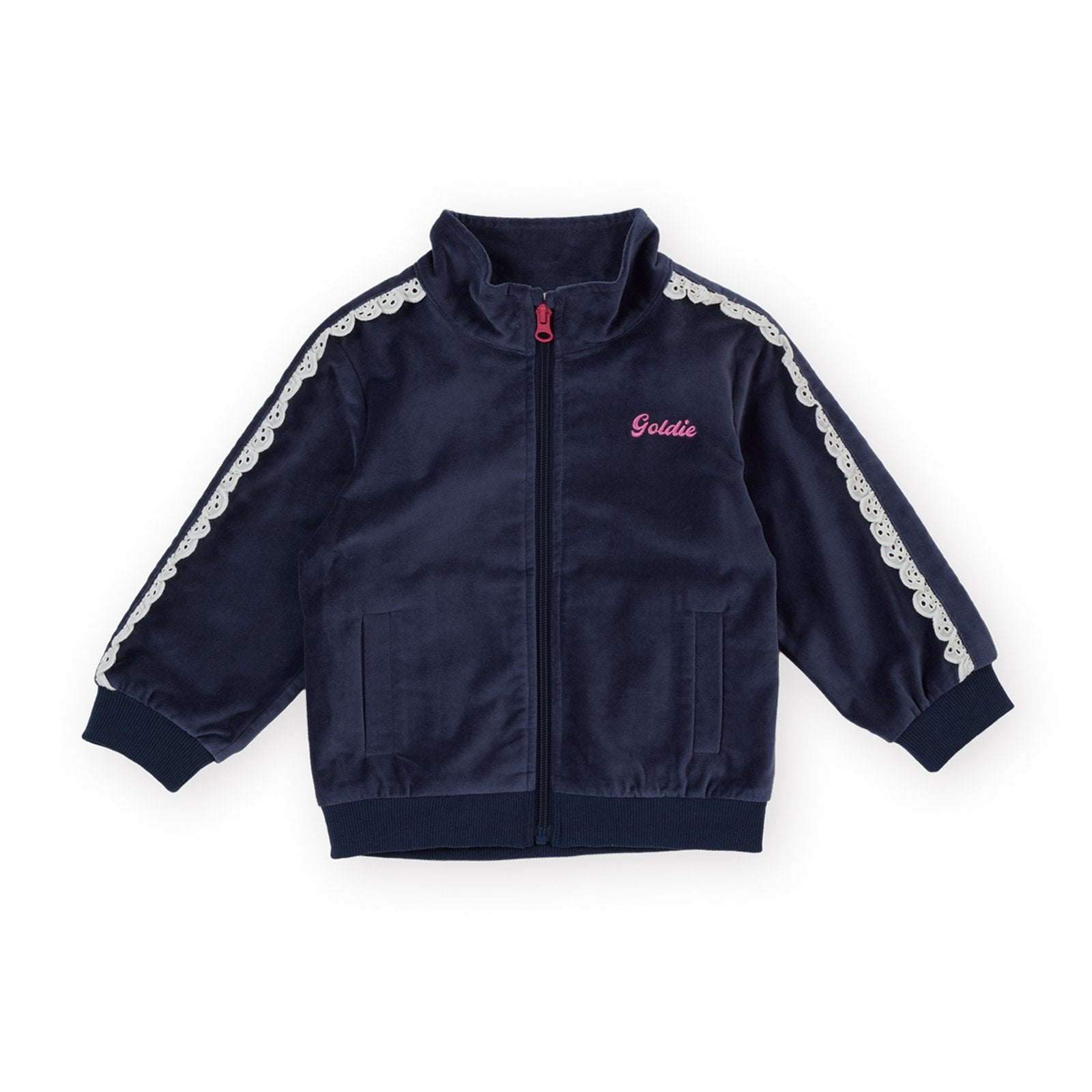 Goldie & Ace Velour Broderie Sweat Jacket, product flat lay