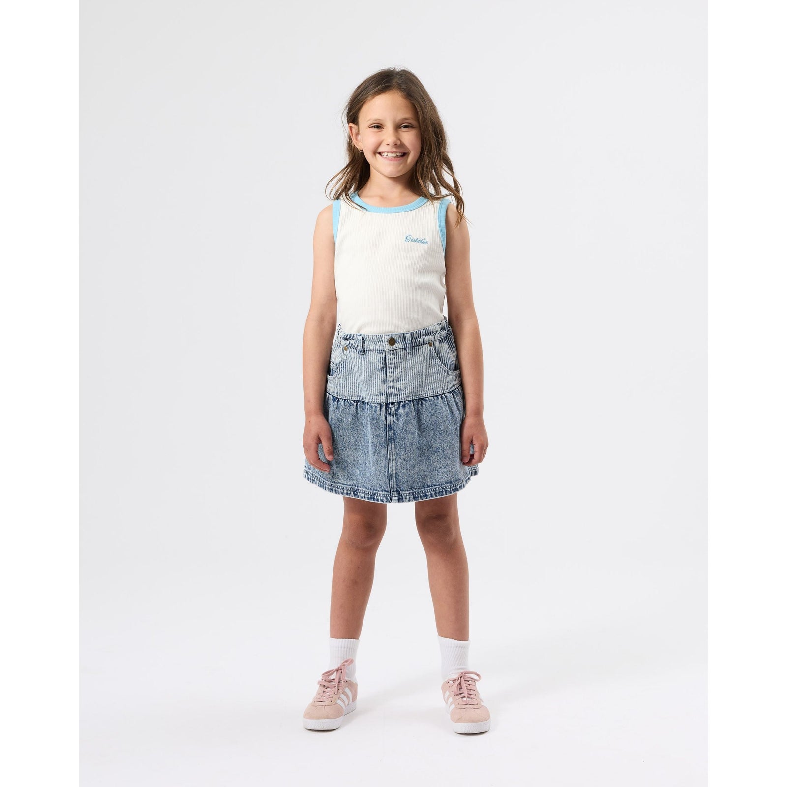 Embroidered Colour Pop Rib Singlet White