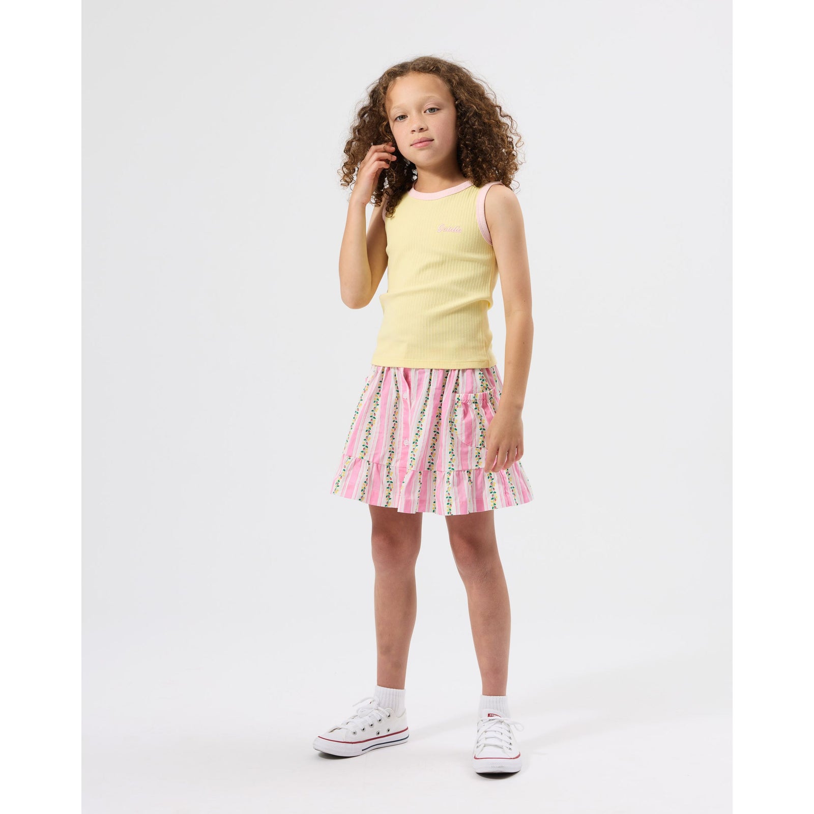Embroidered Colour Pop Rib Singlet Yellow