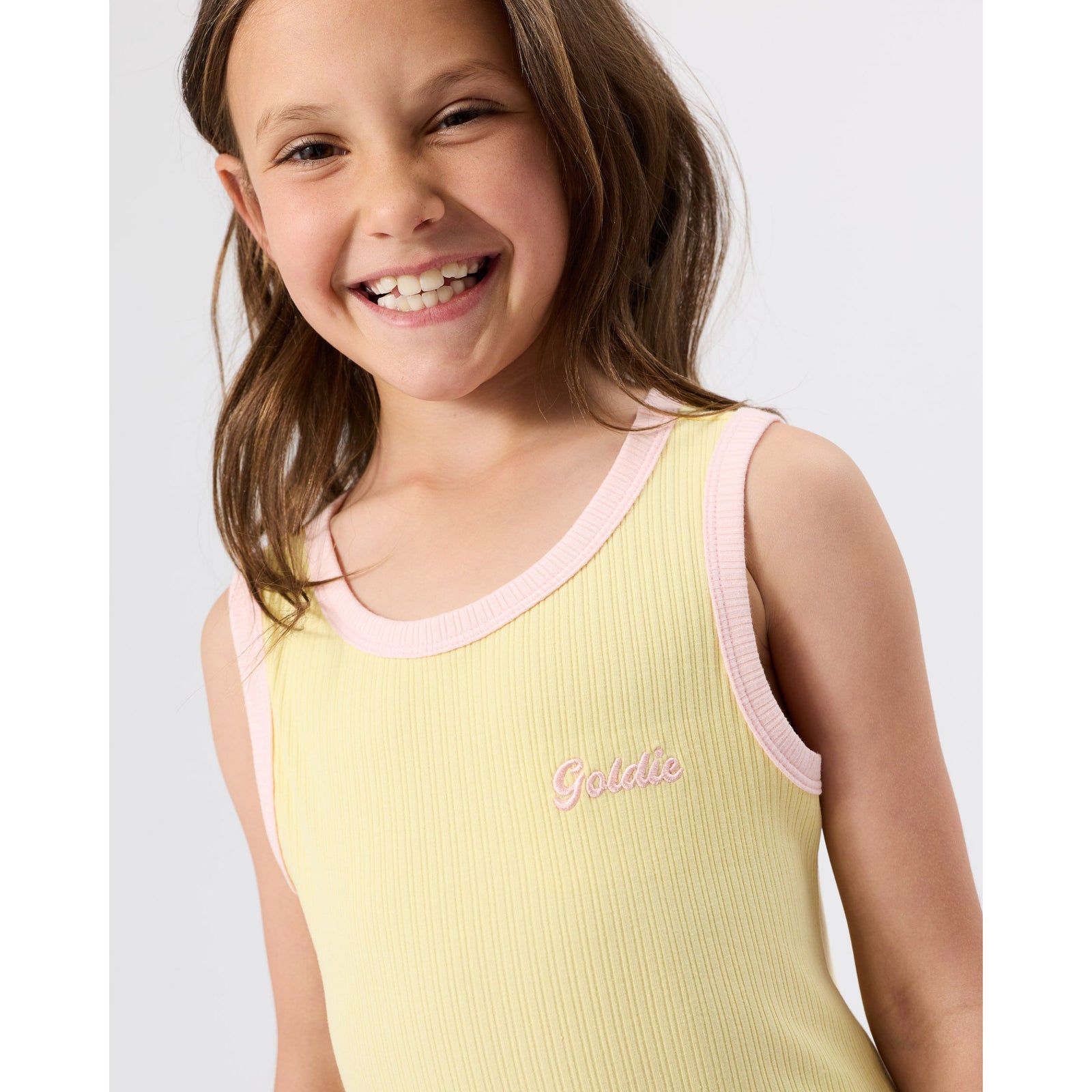 Embroidered Colour Pop Rib Singlet Yellow