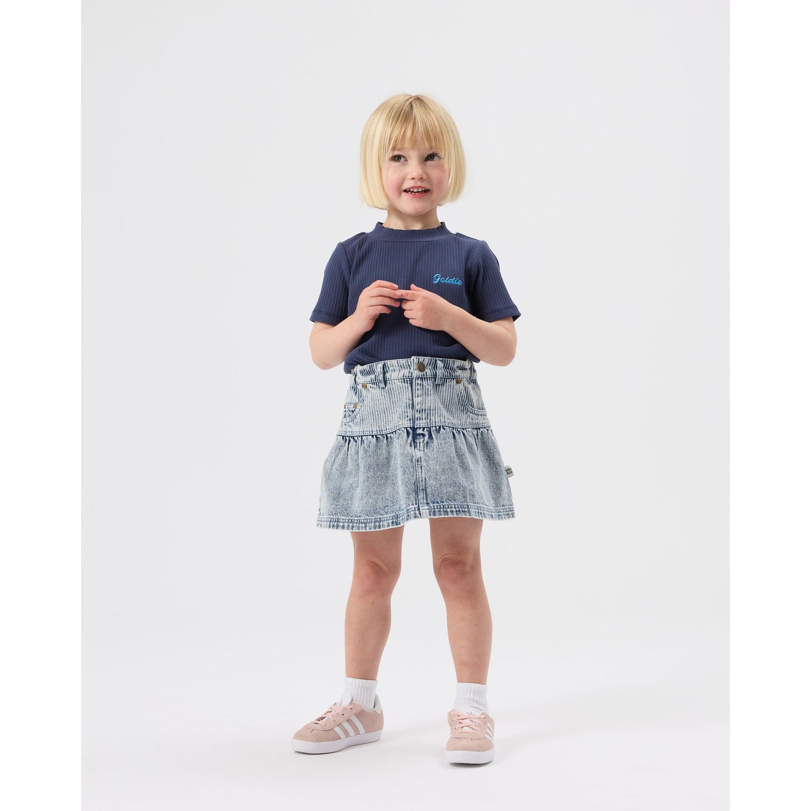 Pinstripe Peplum Denim Skirt