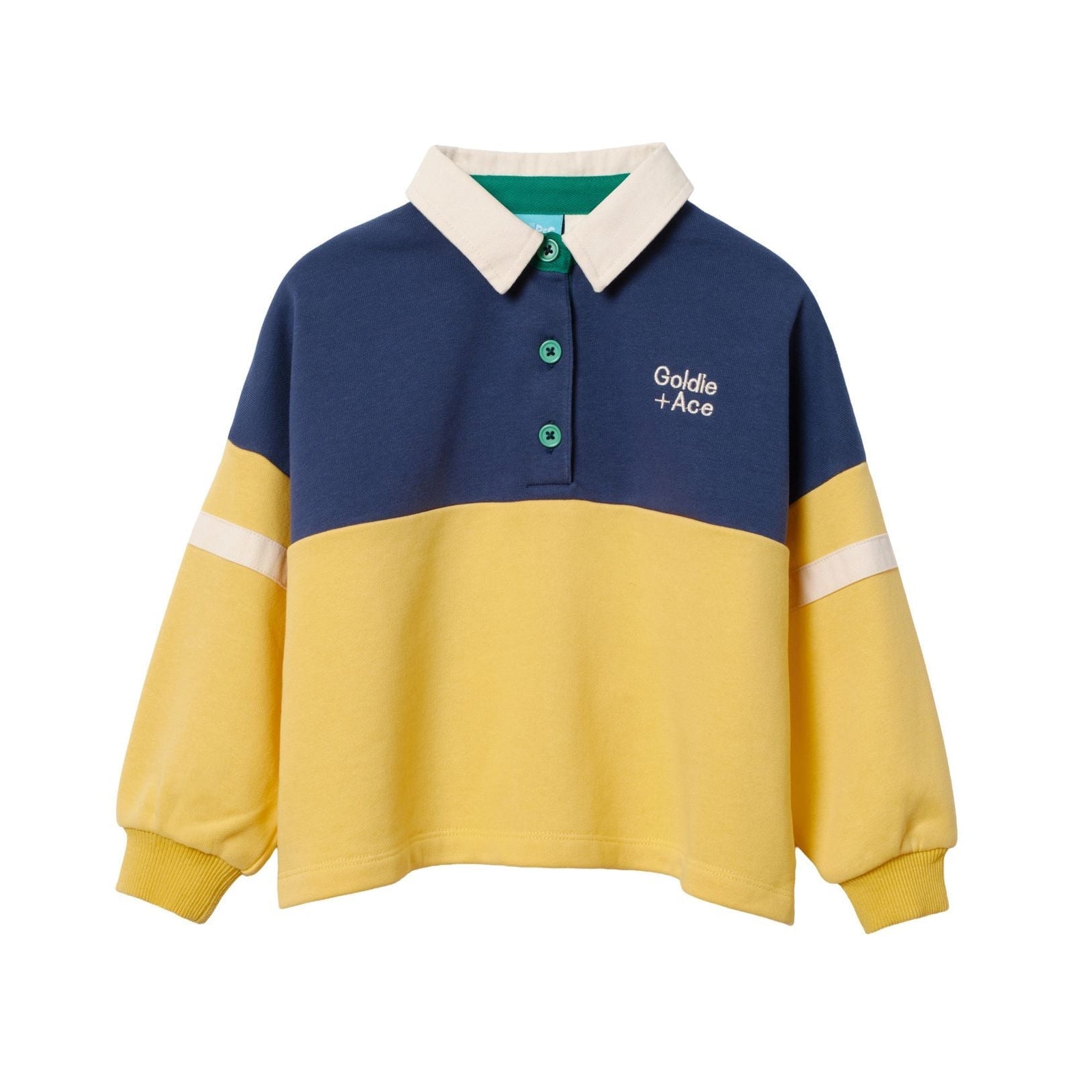 Goldie & Ace x The Smurfs rugby shirt, back, Smurf graphic patch