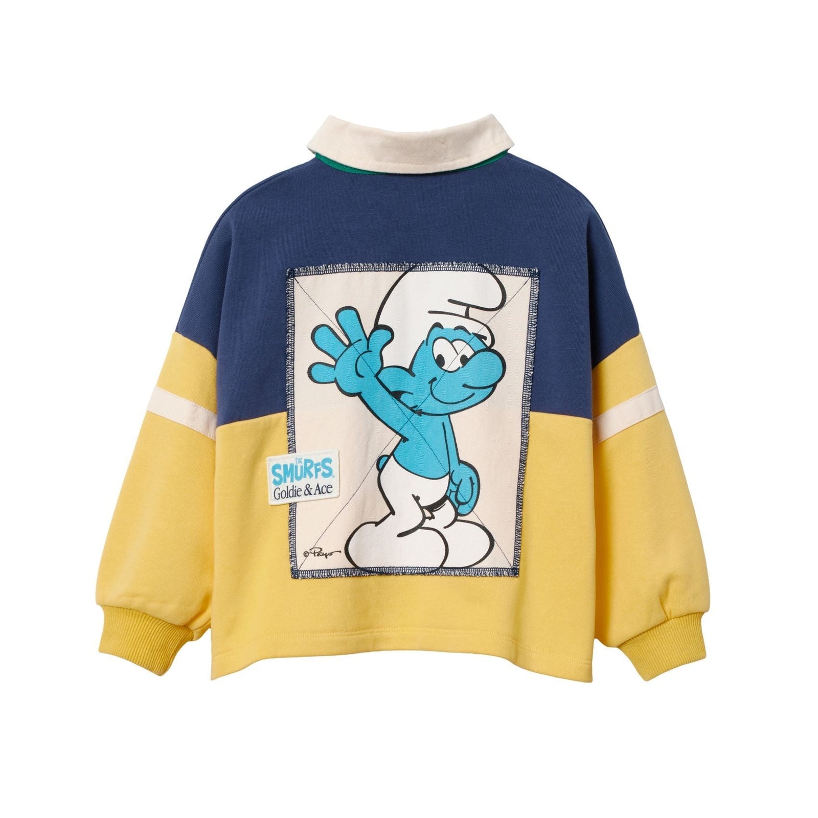 Goldie & Ace x The Smurfs boys rugby shirt, front, colour block
