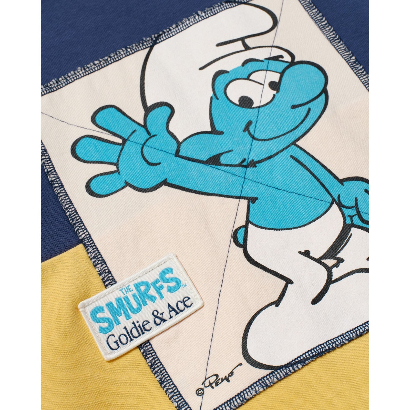 Goldie & Ace x The Smurfs rugby shirt, contrast collar and button placket detail