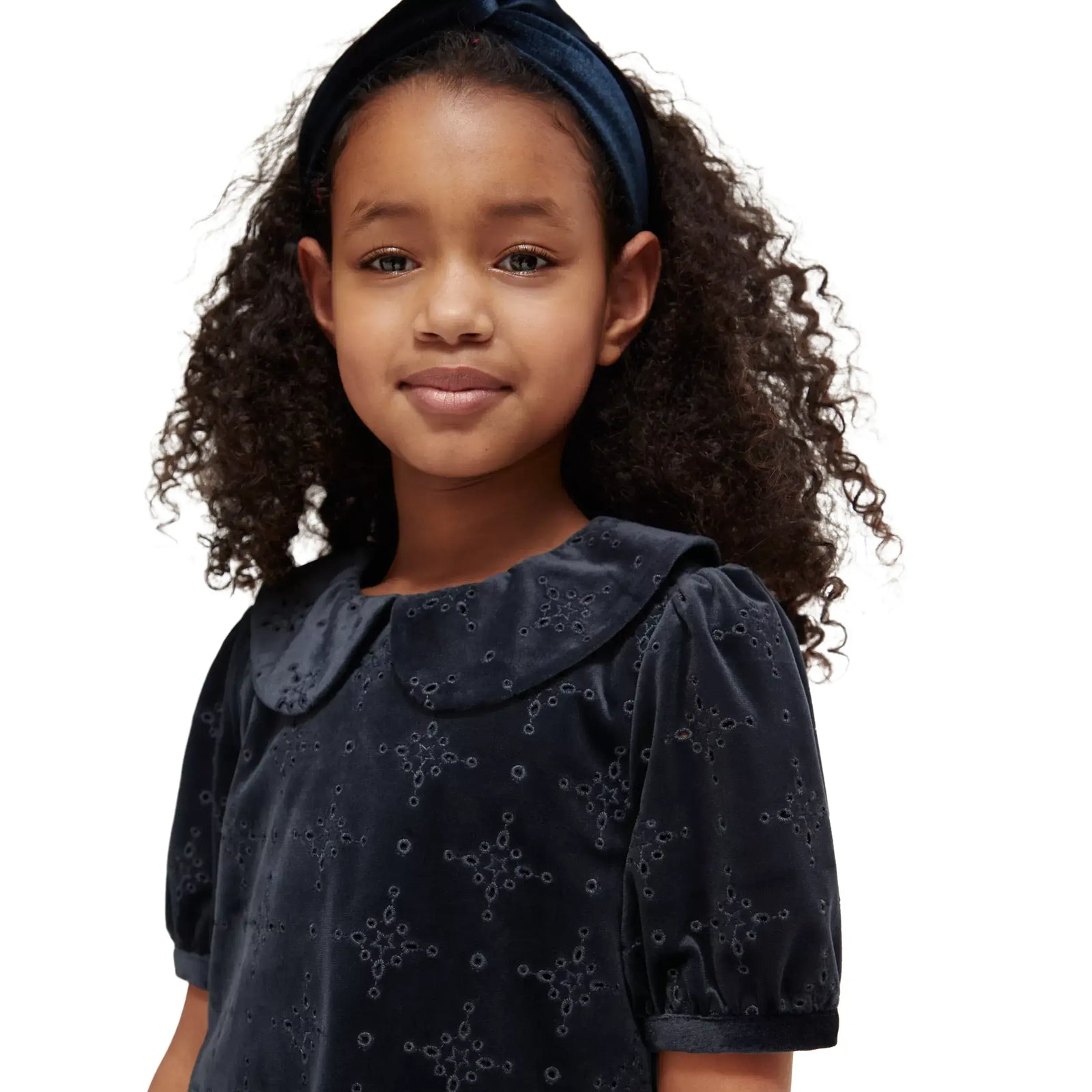 Velvet Broderie Anglaise Mini Dress