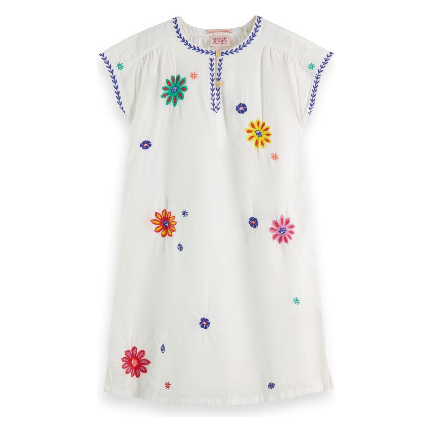 Flower Embroidered Kaftan Dress - Off White