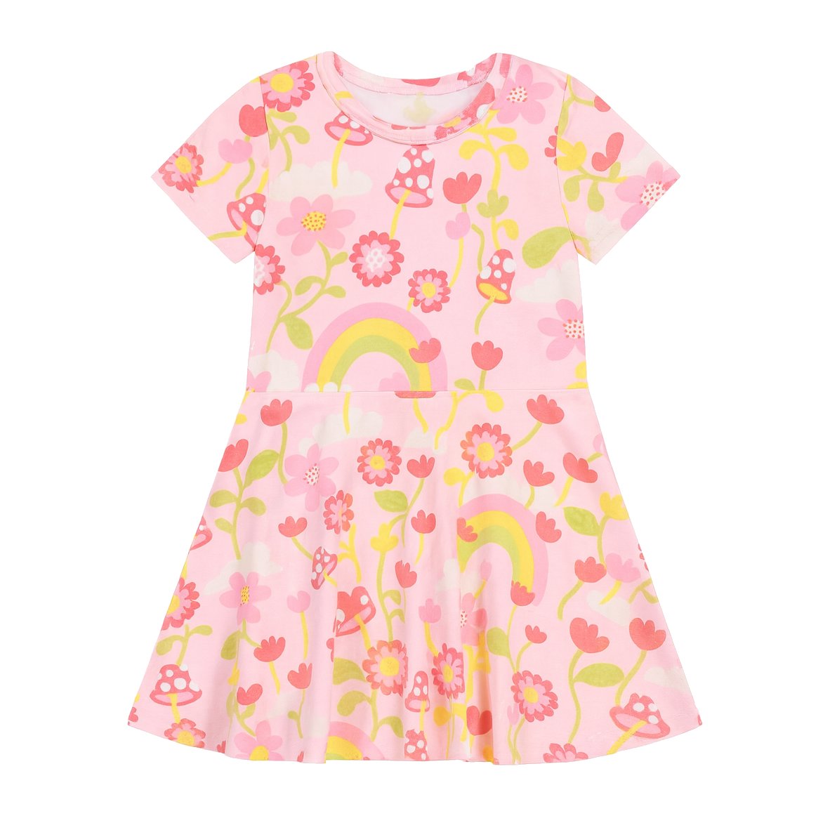 Mushroom World Short Sleeve Waisted Dress