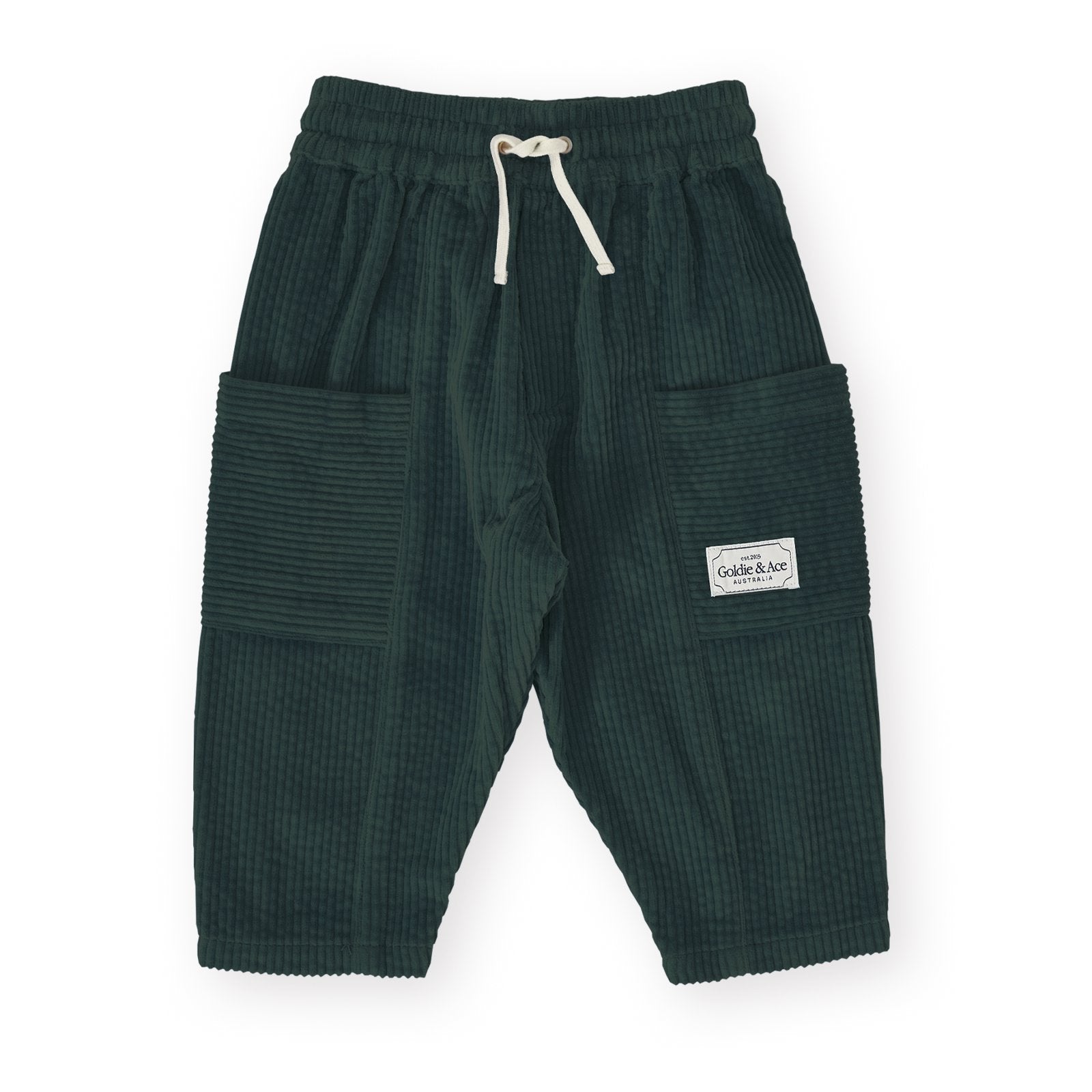 Goldie & Ace Kit Corduroy Pocket Pant Moss, product flat lay