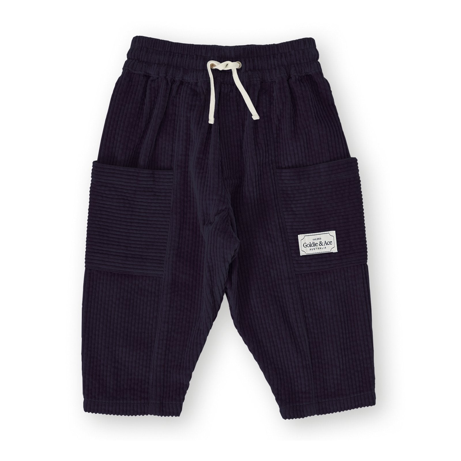 Goldie & Ace Kit Corduroy Pocket Pant Navy, product flat lay