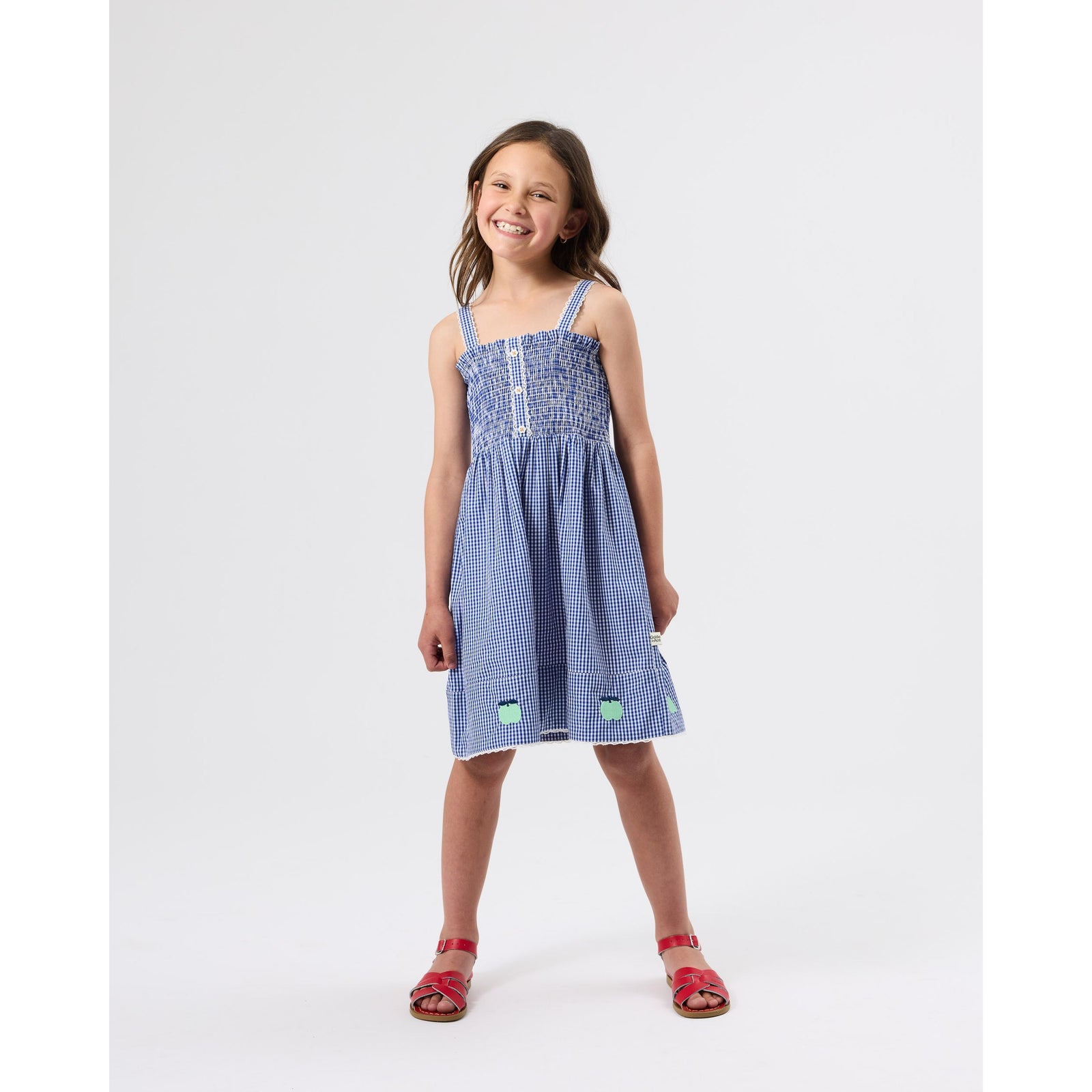 Shirred Gingham Apple Dress