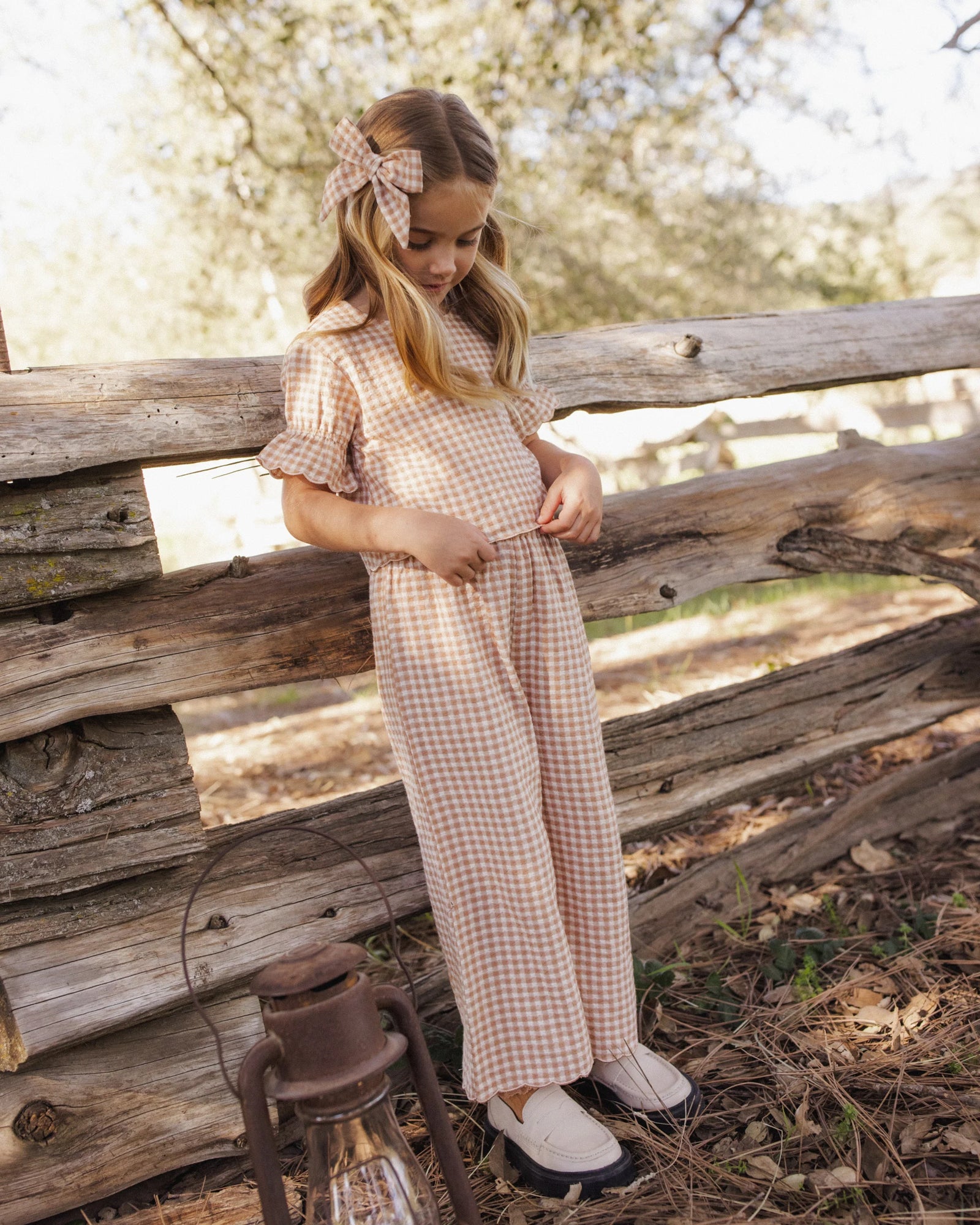 Wide Leg Pant Fawn Gingham