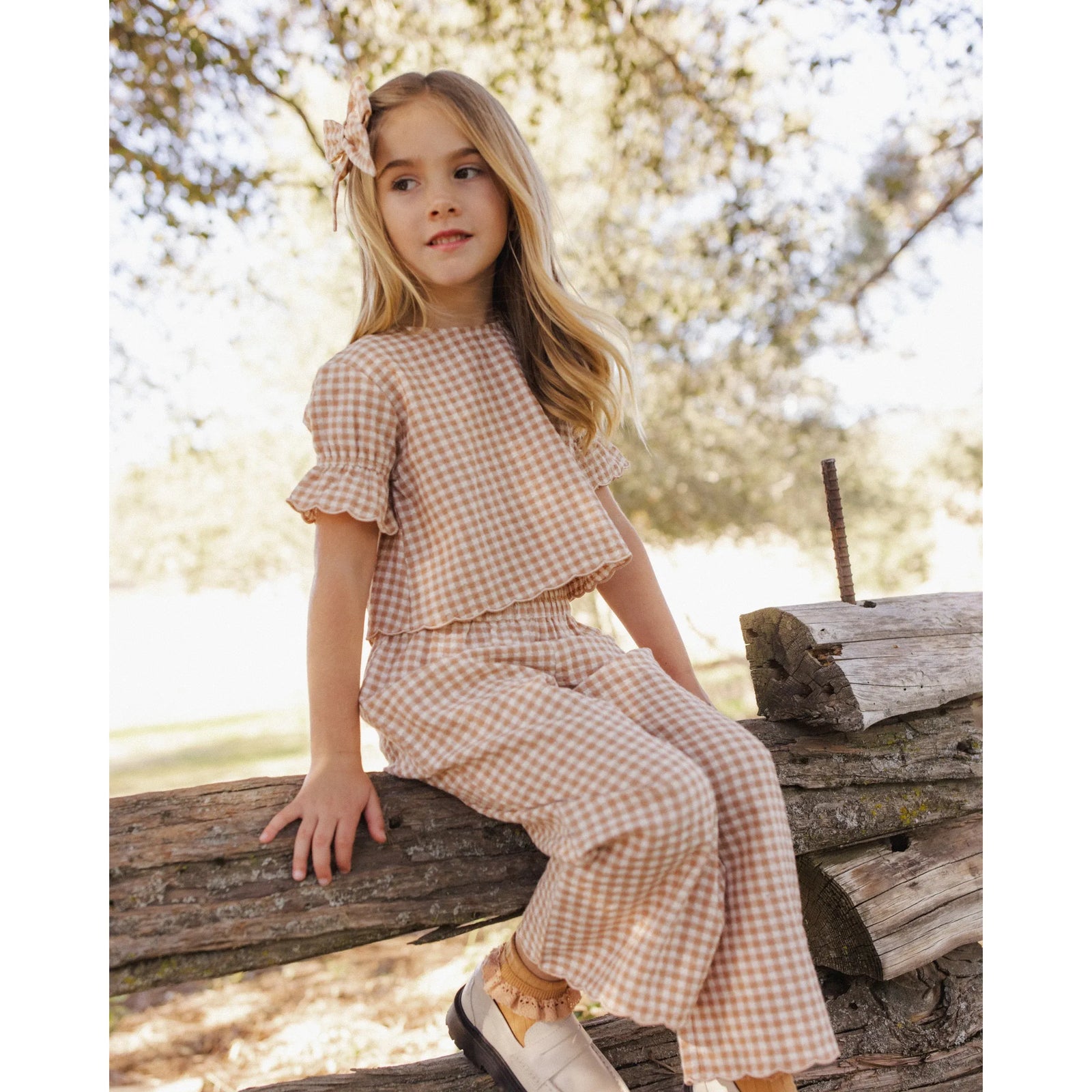 Wide Leg Pant Fawn Gingham