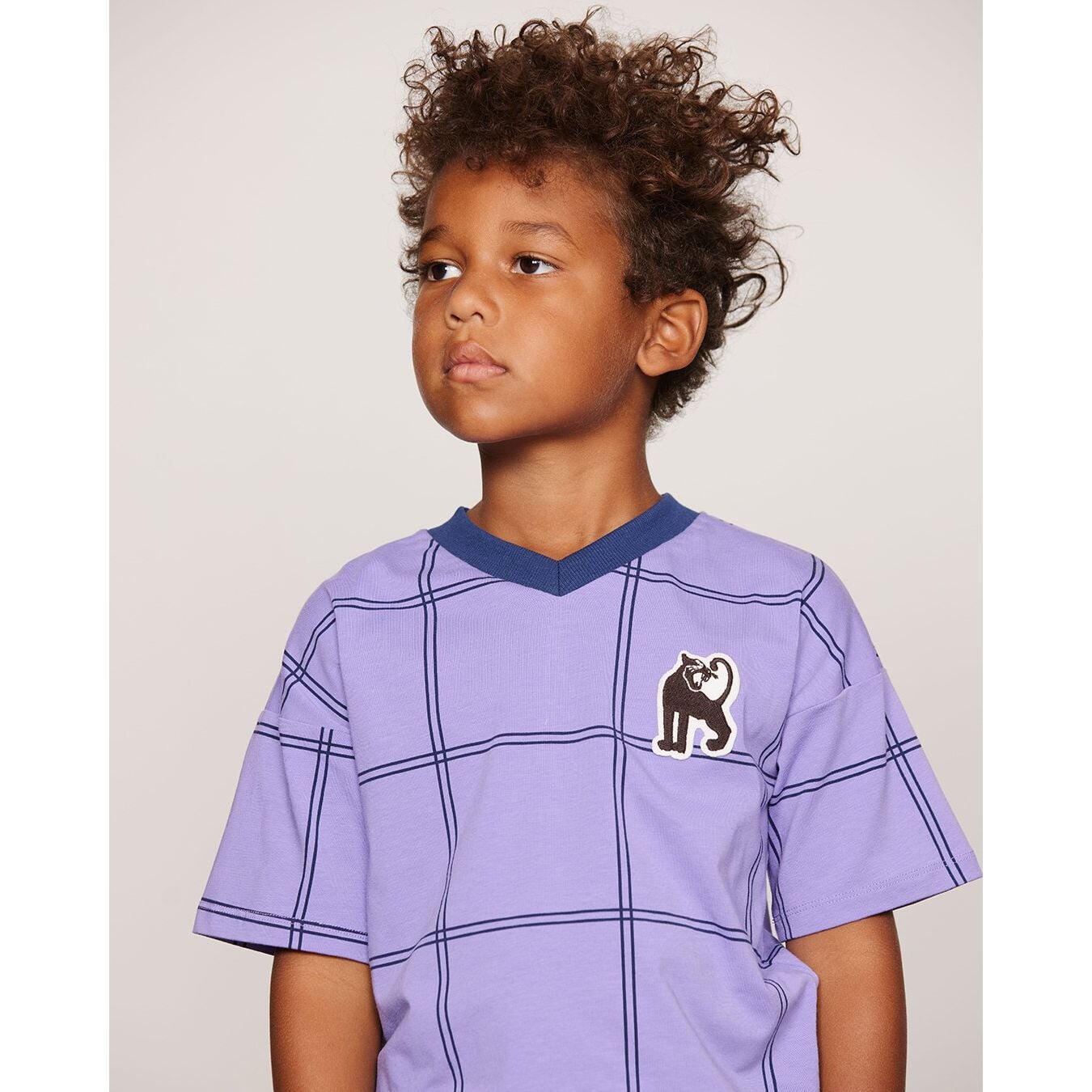 Check Aop Panther Patch Ss Tee - Purple