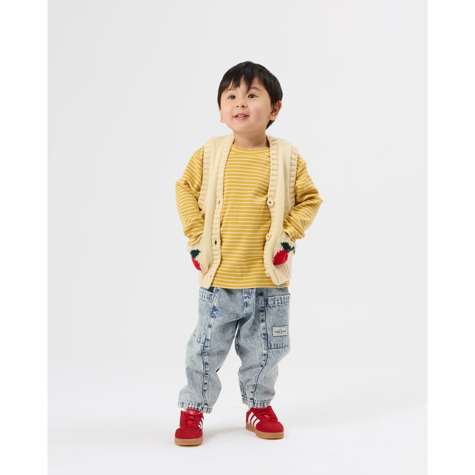 Child wearing Goldie & Ace Essential Stripe Rib Top Yellow