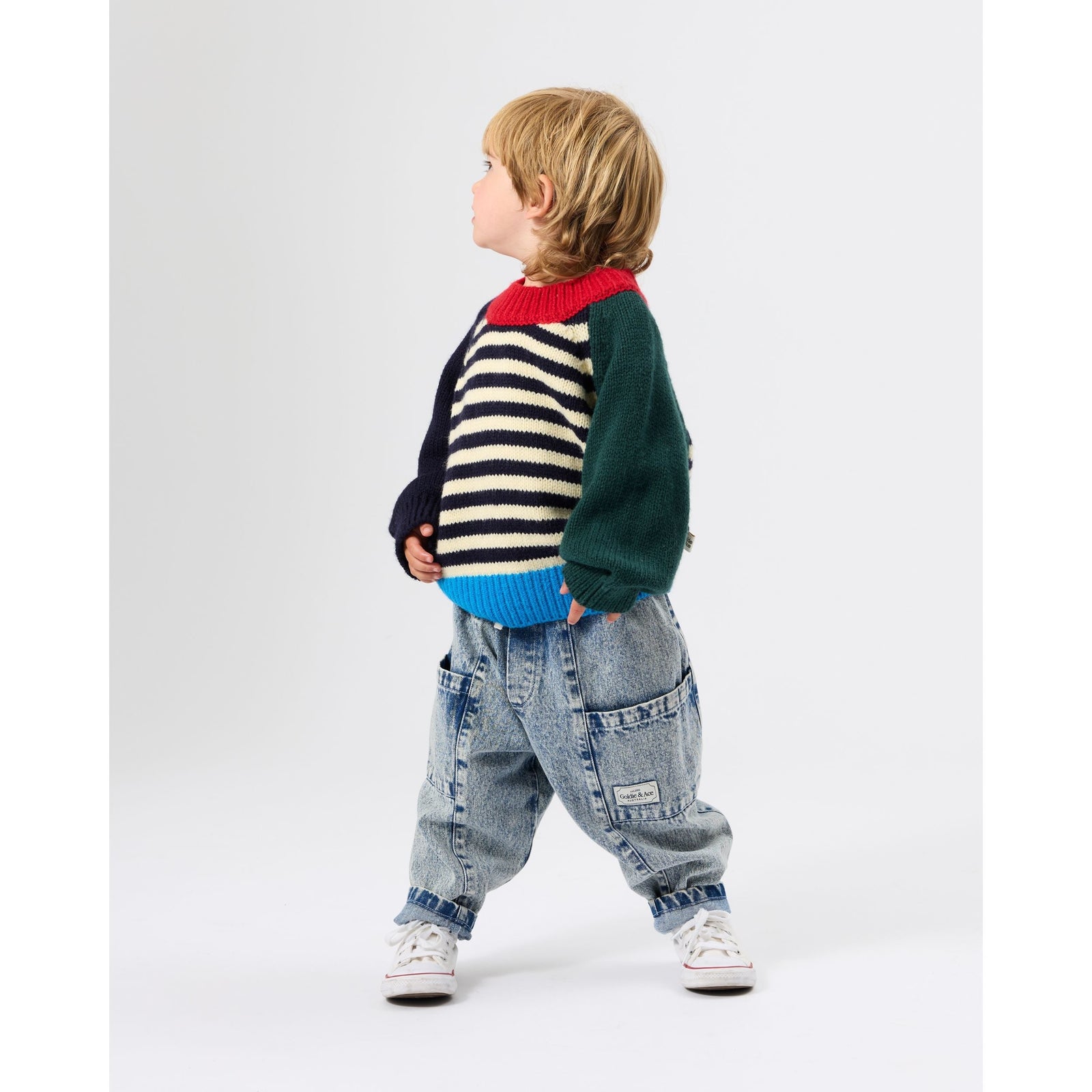 Child wearing Goldie & Ace Marley Chunky Knit Jumper, view 2