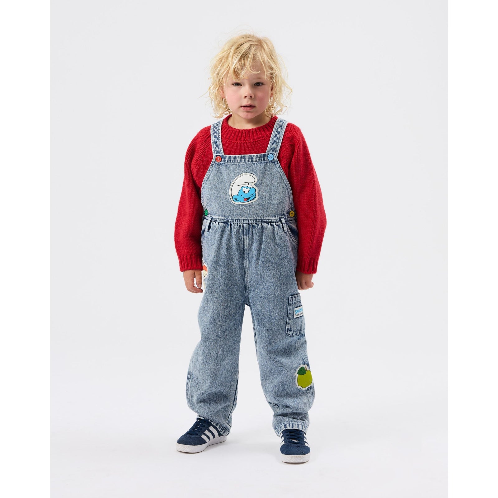 Child wearing Goldie & Ace x The Smurfs Knit Sweater, view 2