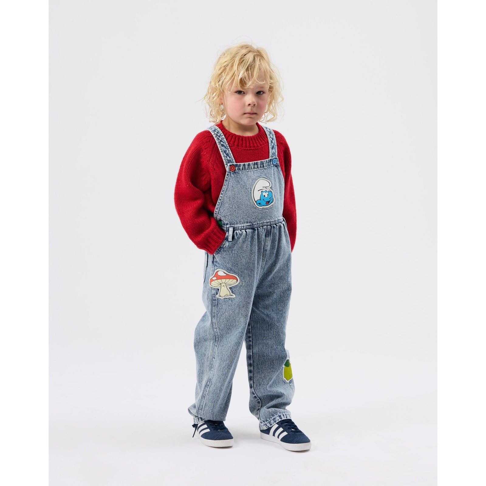 Child wearing Goldie & Ace x The Smurfs Patch Austin Overalls, view 5