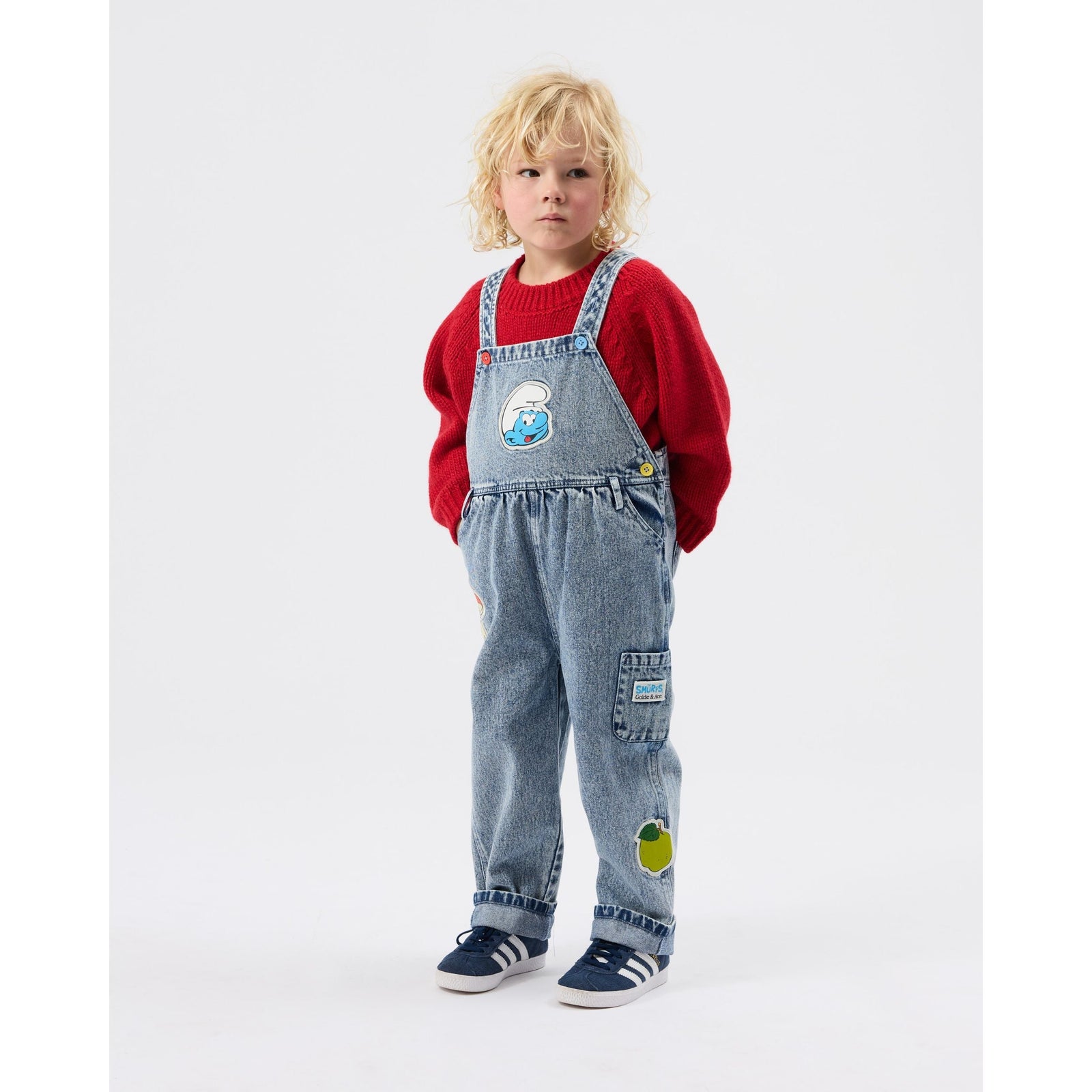 Child wearing Goldie & Ace x The Smurfs Knit Sweater, view 3