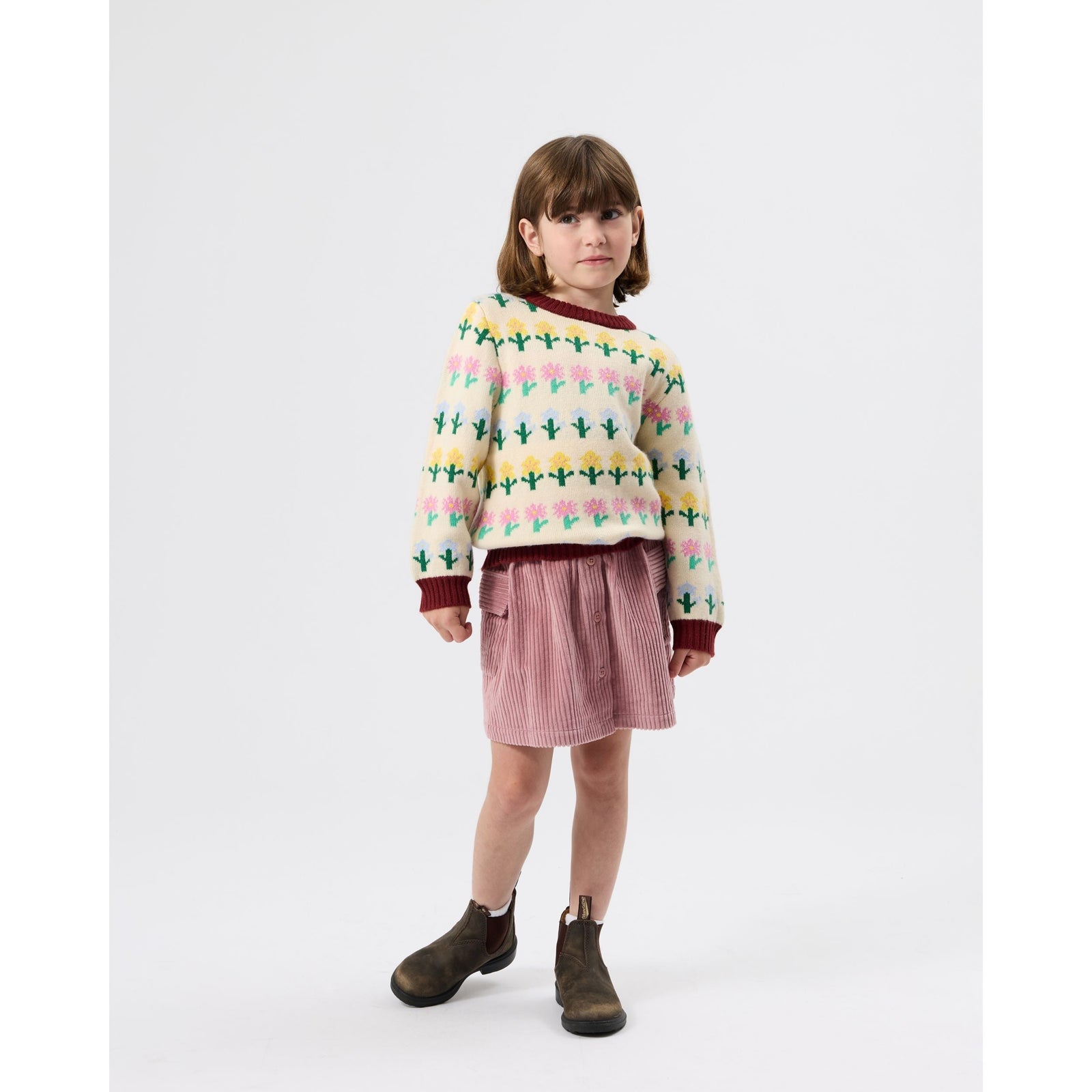 Child wearing Goldie & Ace Flower Garden Knit Jumper, view 3