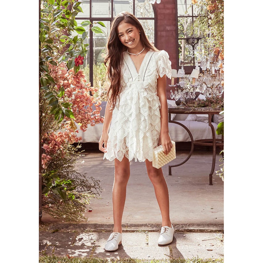 Rosette Embrodiered Dress - Ivory