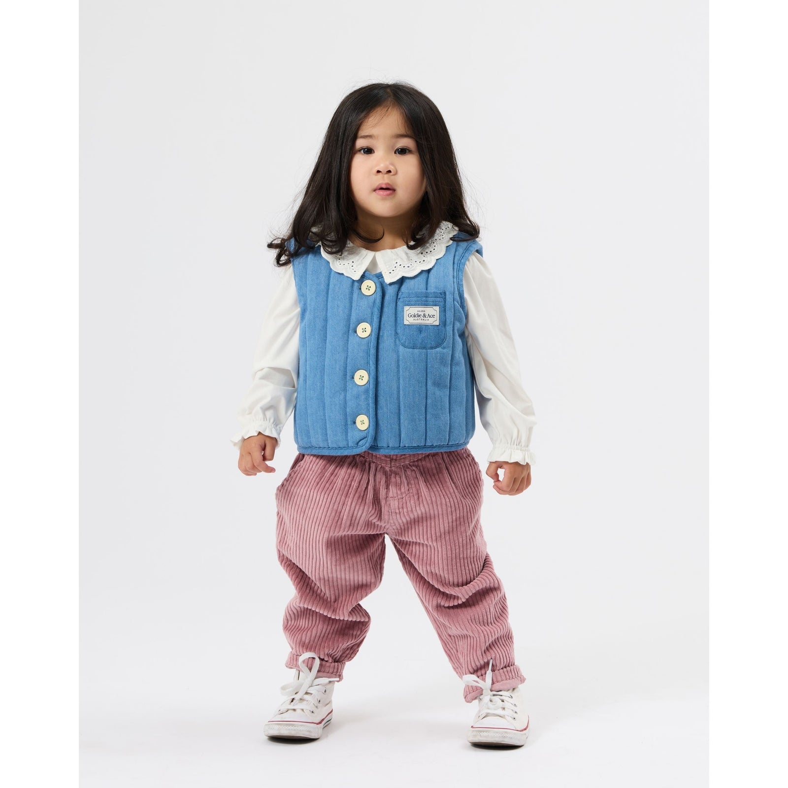Child wearing Goldie & Ace Reversible Chambray Button Vest