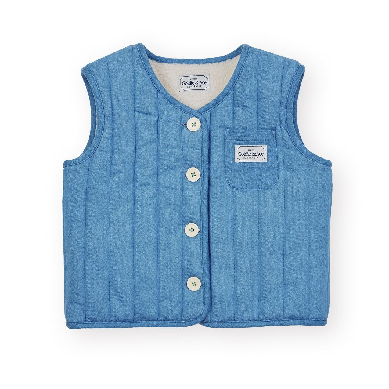 Goldie & Ace Reversible Chambray Button Vest, product flat lay 2