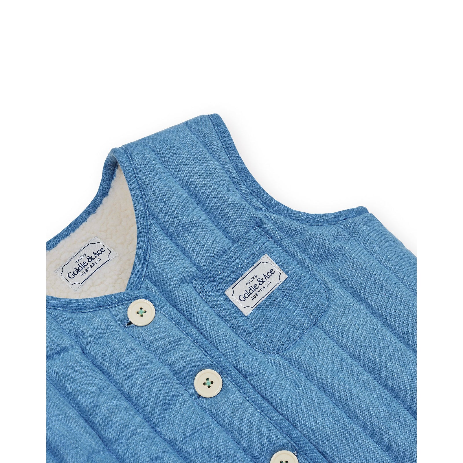 Goldie & Ace Reversible Chambray Button Vest, product flat lay 3