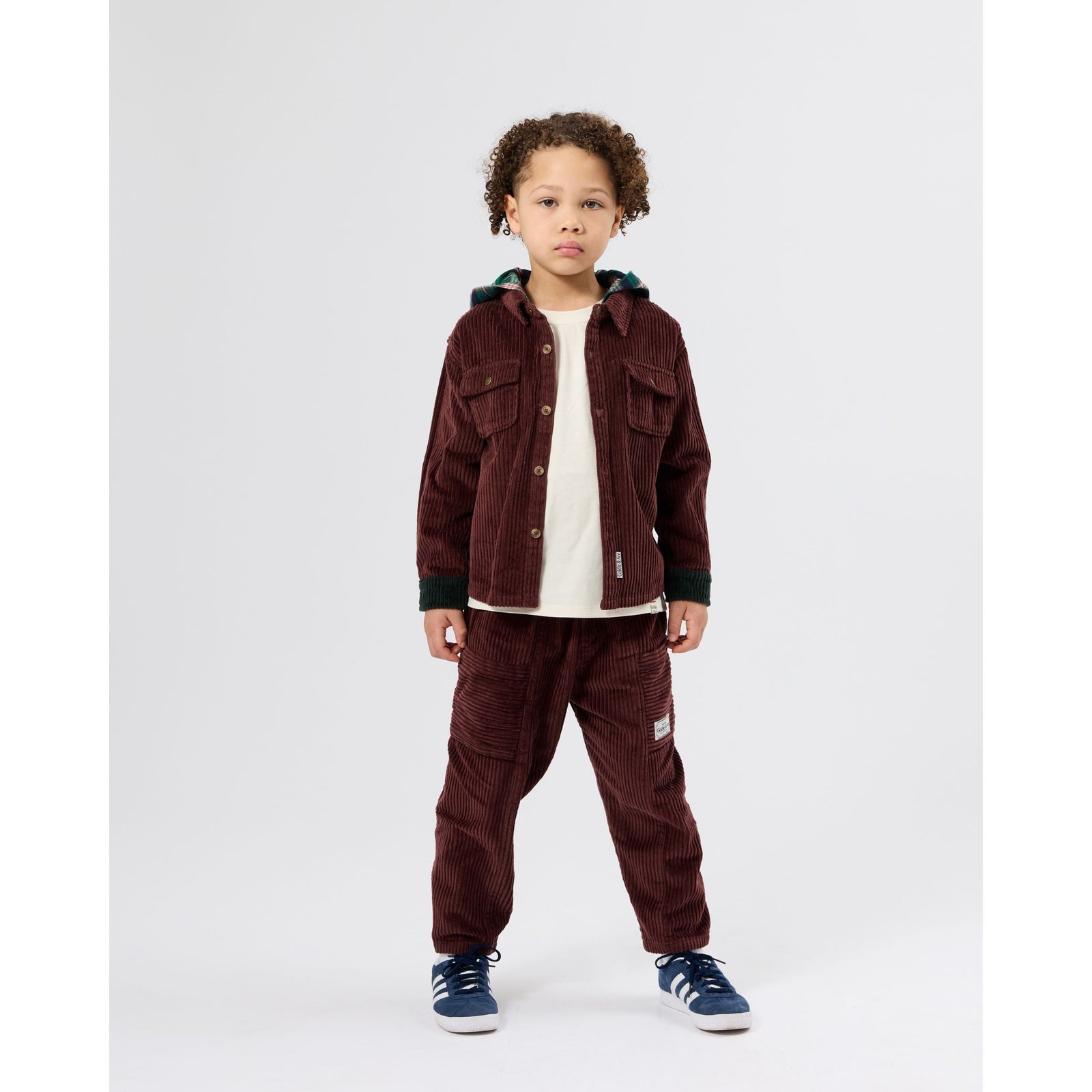 Child wearing Goldie & Ace Corduroy Hooded Shirt