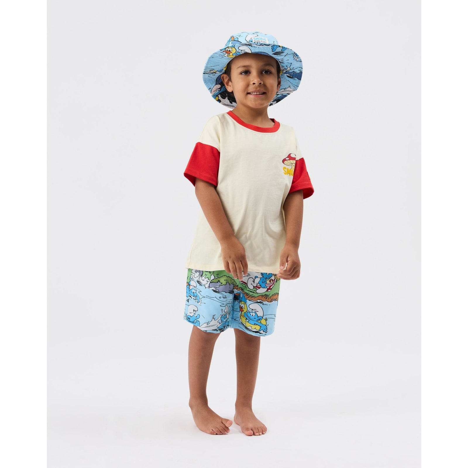 Child wearing Goldie & Ace x The Smurfs Splash Boardshort, view 5