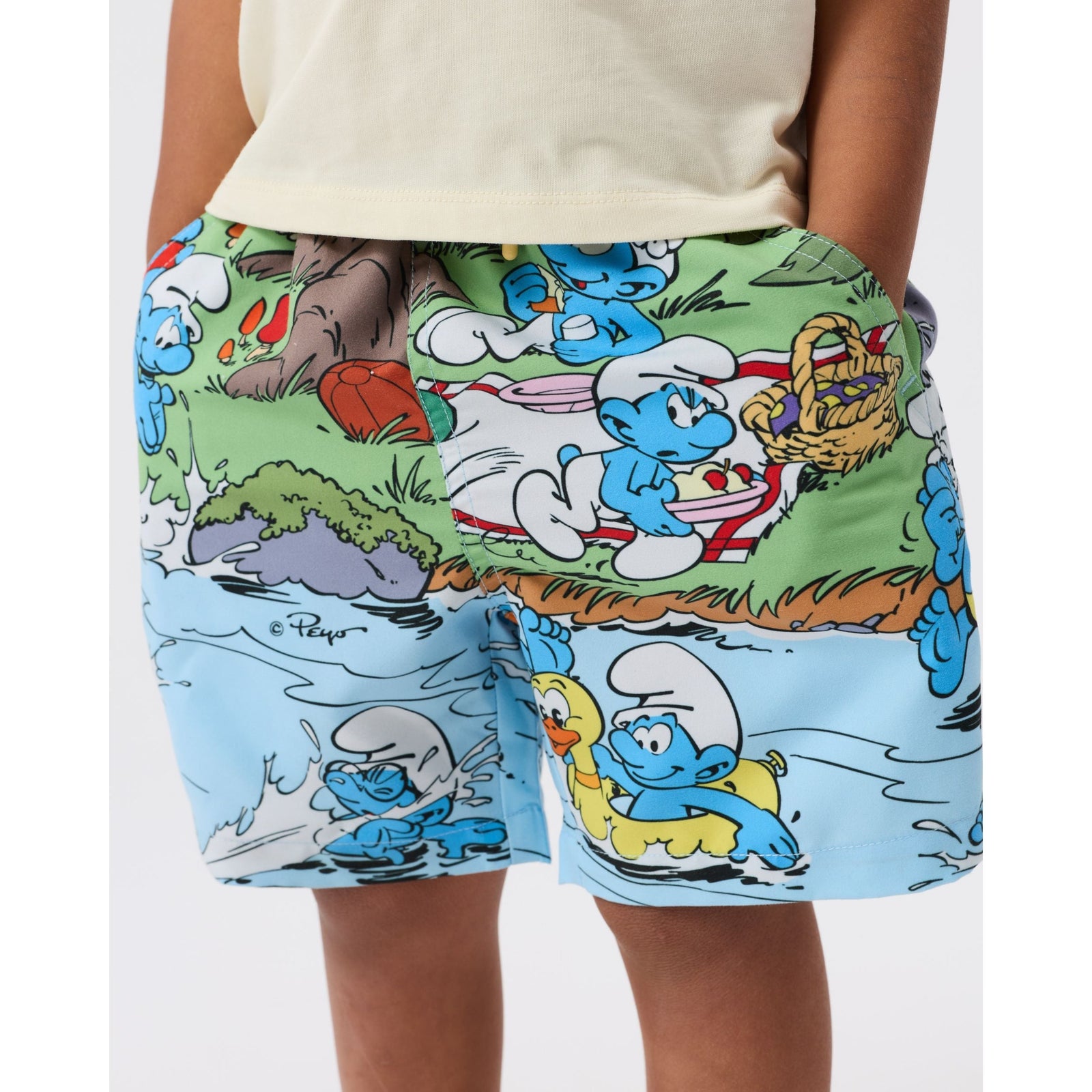 Child wearing Goldie & Ace x The Smurfs Splash Boardshort, view 6