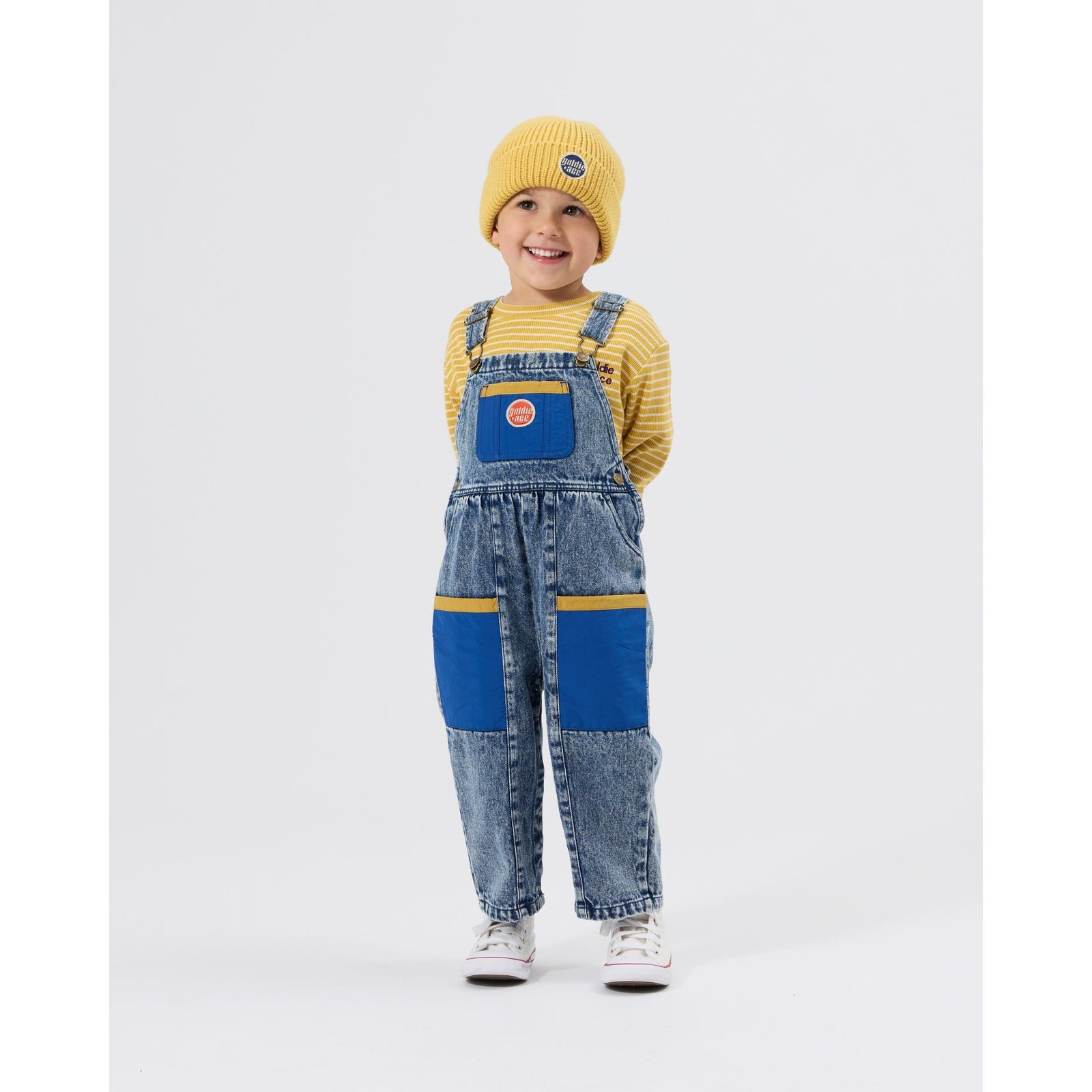 Goldie & Ace Austin Colour Block Vintage Denim Overalls, product flat lay 3