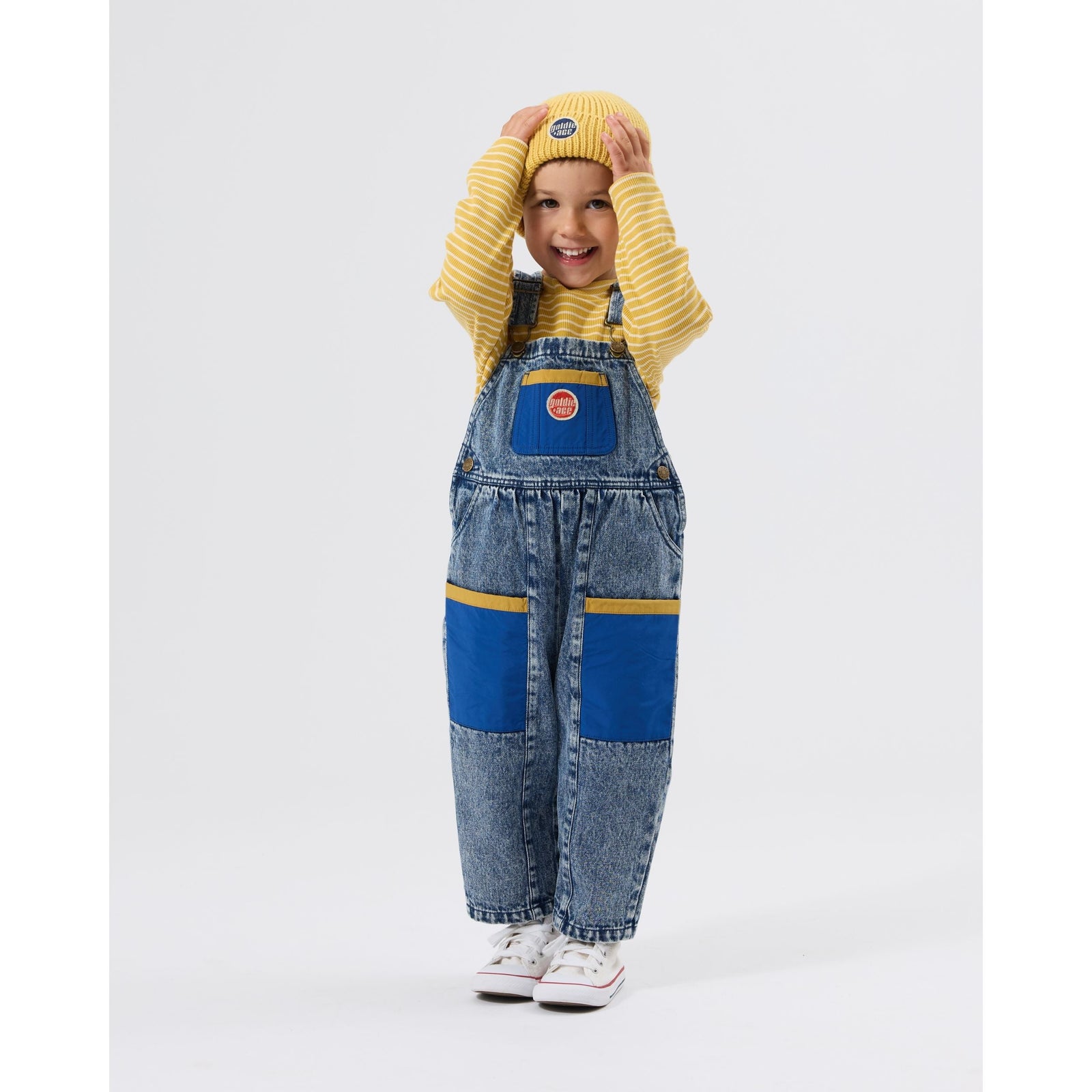 Goldie & Ace Austin Colour Block Vintage Denim Overalls, product flat lay 2