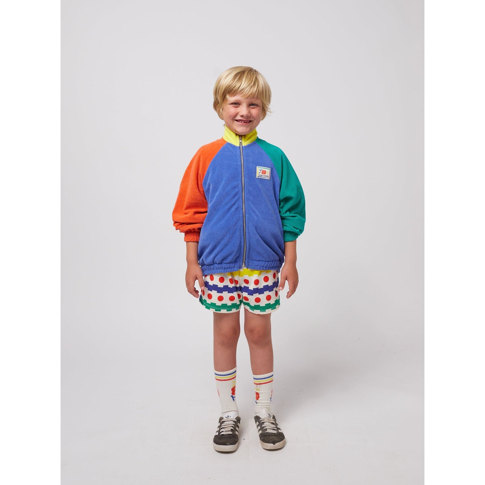 Smiling Color Block Terry Cloth Zipped Sweatshirt