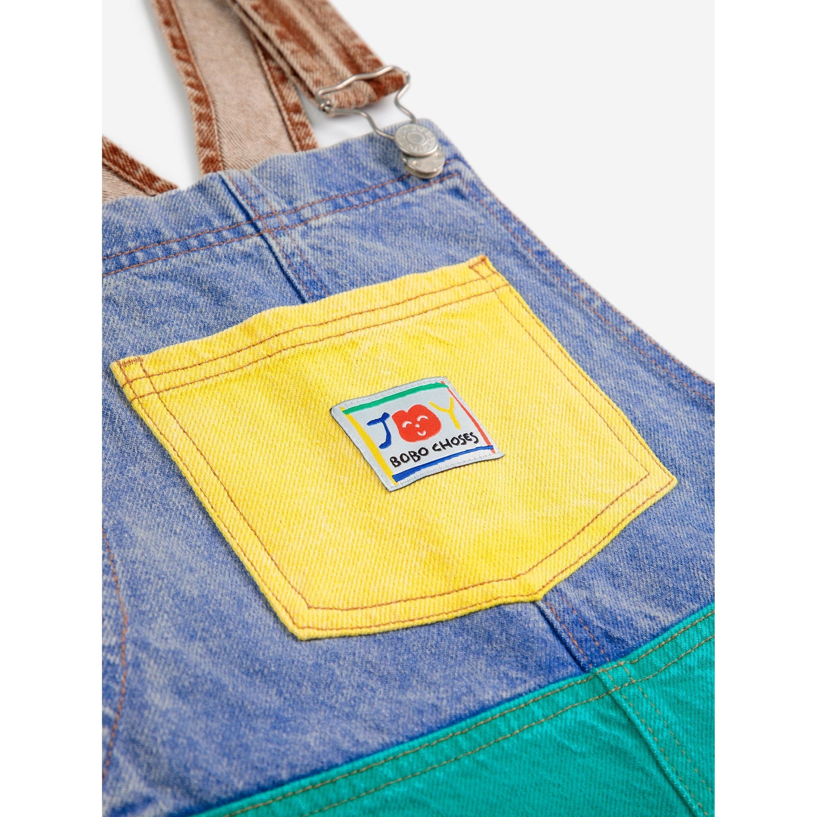 Smiling Color Block Denim Dungaree