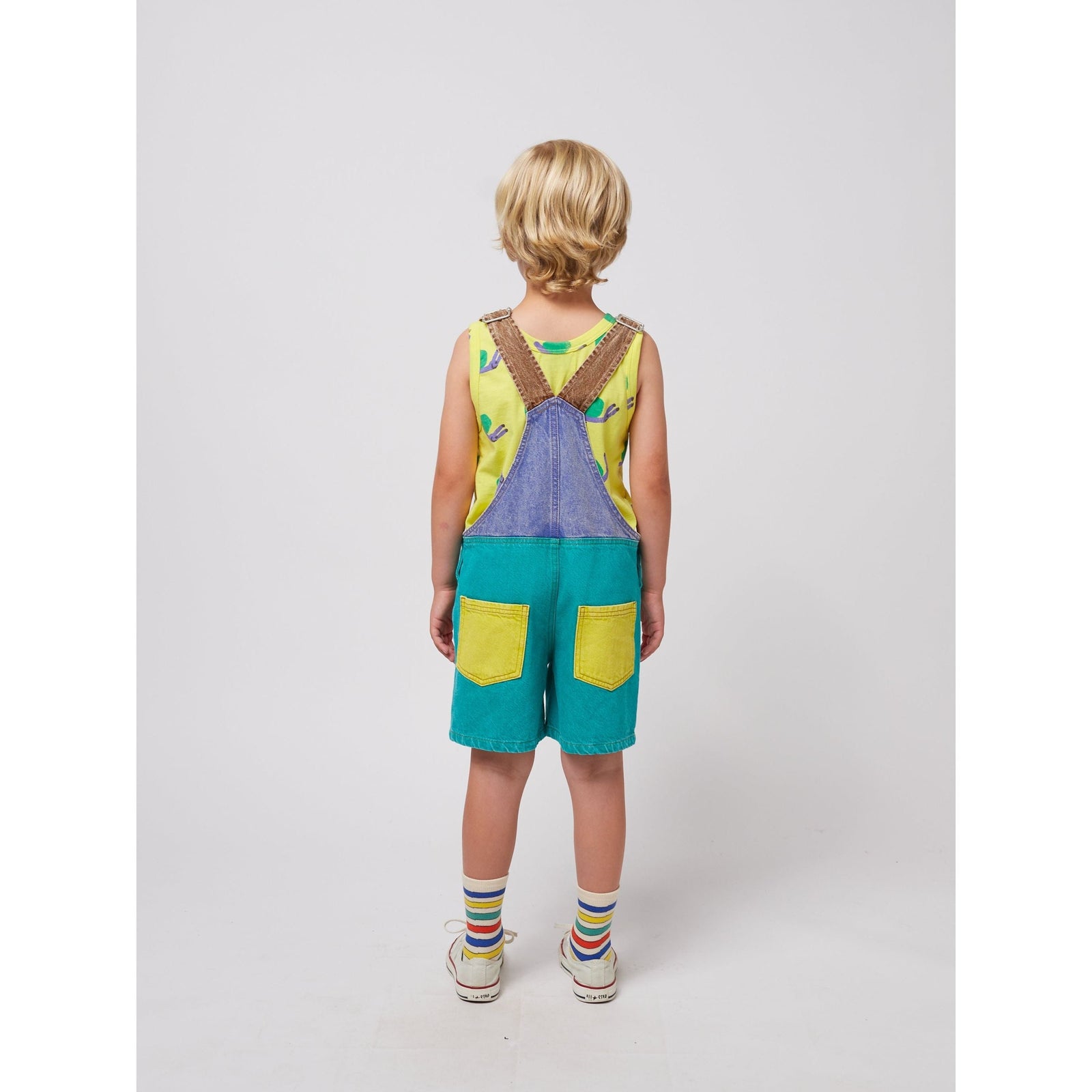 Smiling Color Block Denim Dungaree