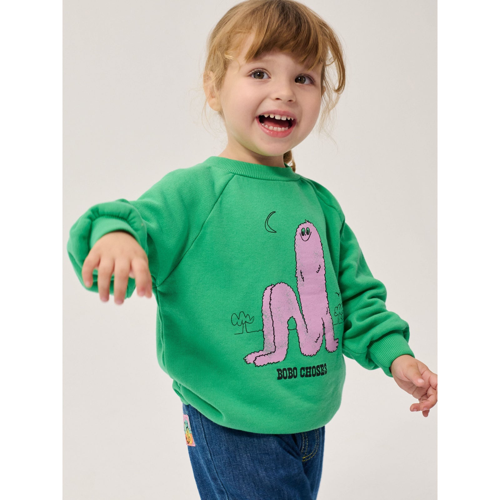 Bobo Choses Long Pinky Puff Sweatshirt, All About Monsters collection, view 2