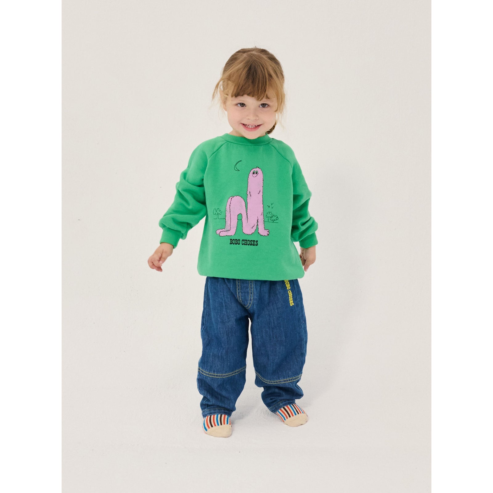 Bobo Choses Long Pinky Puff Sweatshirt, All About Monsters collection, view 5