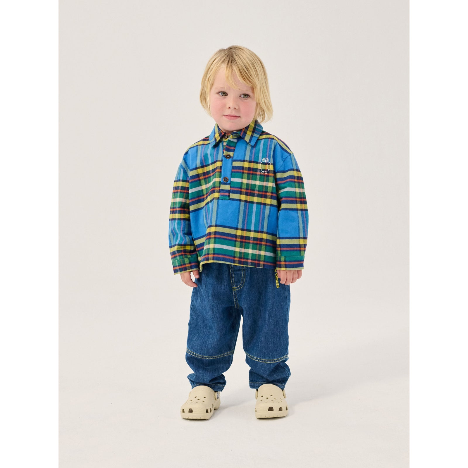 Bobo Choses Taxi Saurus Tag Denim Pants, All About Monsters collection, view 2