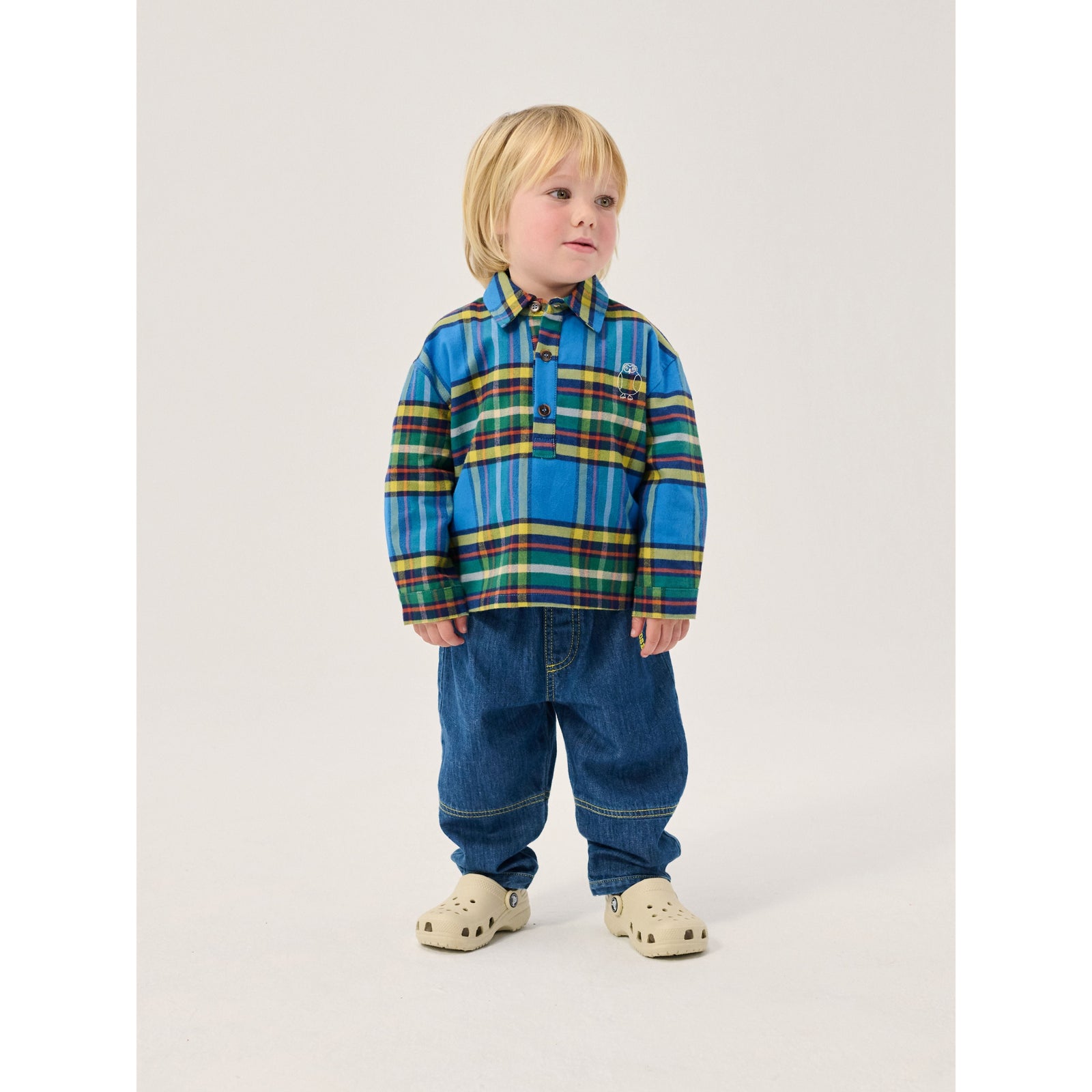 Bobo Choses Taxi Saurus Tag Denim Pants, All About Monsters collection, view 7