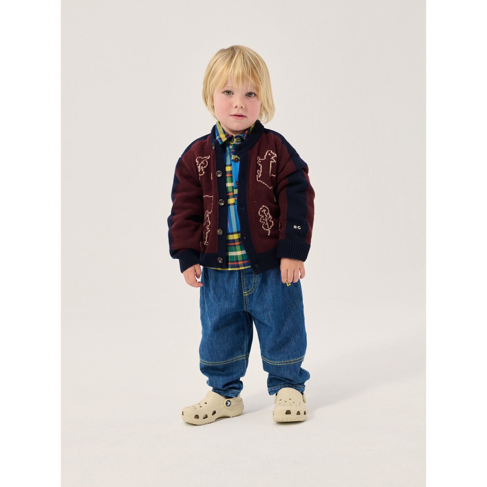 Bobo Choses Taxi Saurus Tag Denim Pants, All About Monsters collection, view 8