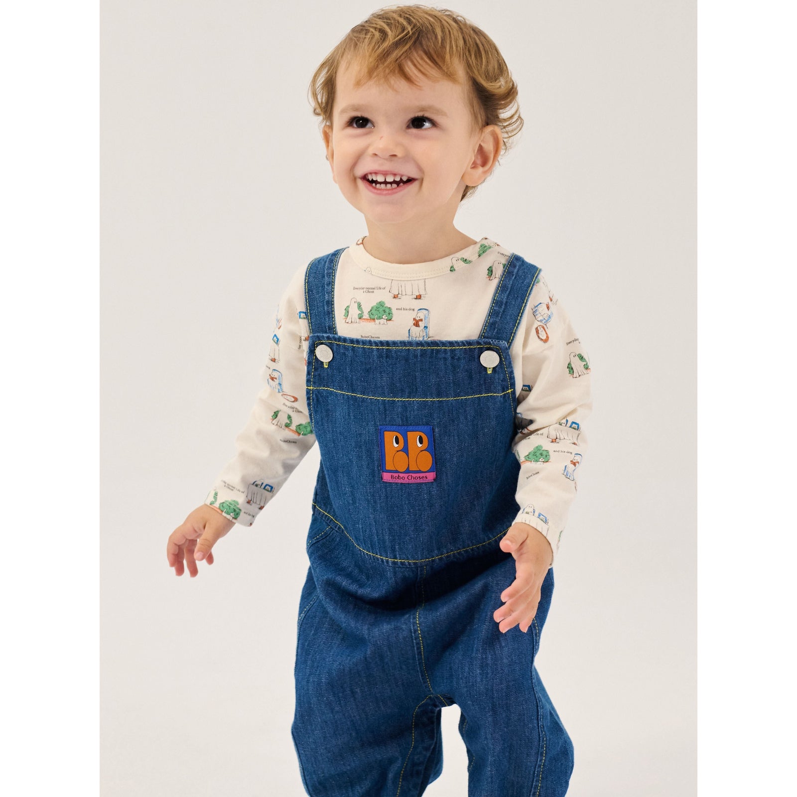 Bobo Choses Booo Bo Choses Tag Denim Overall, All About Monsters collection, view 7