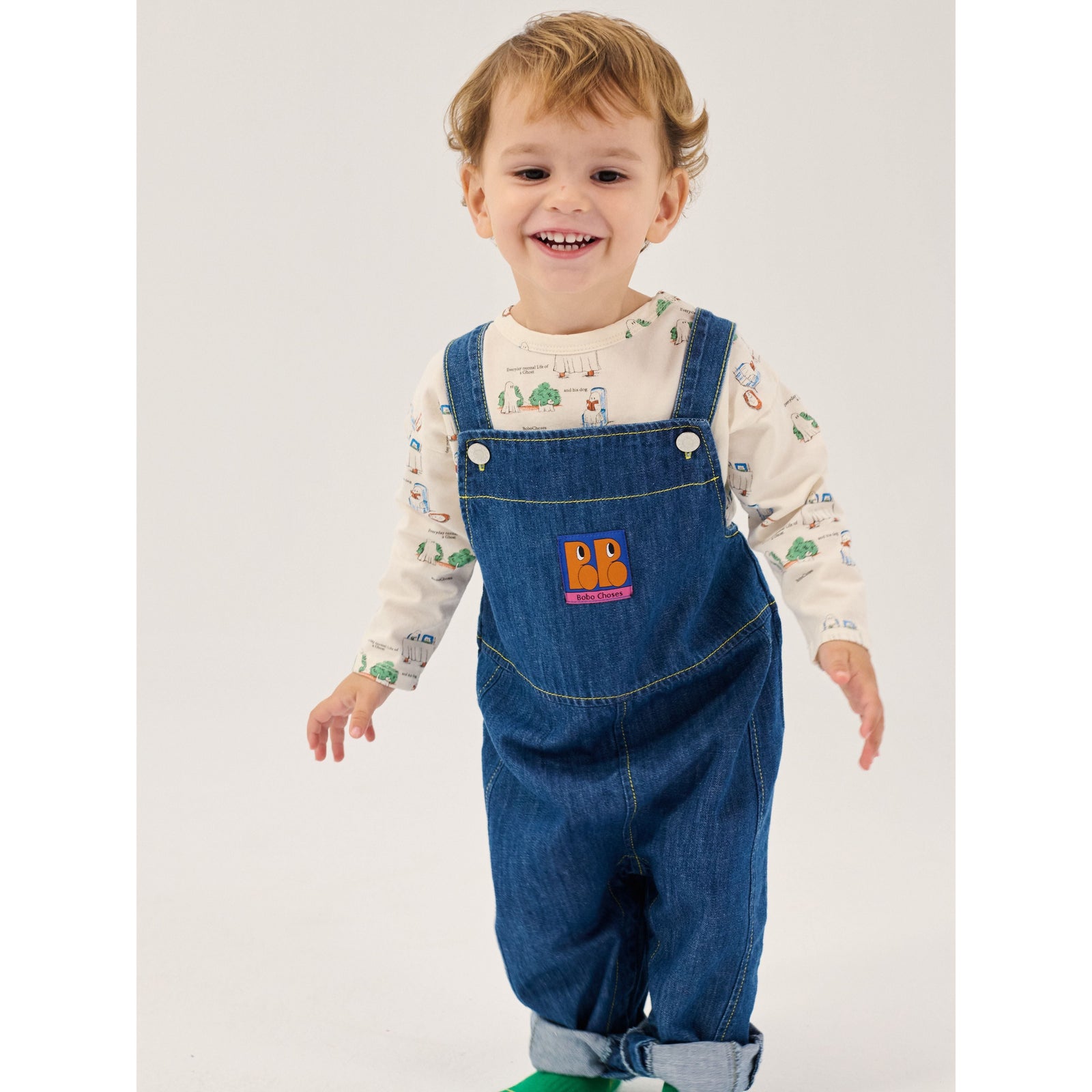 Bobo Choses Booo Bo Choses Tag Denim Overall, All About Monsters collection, view 8