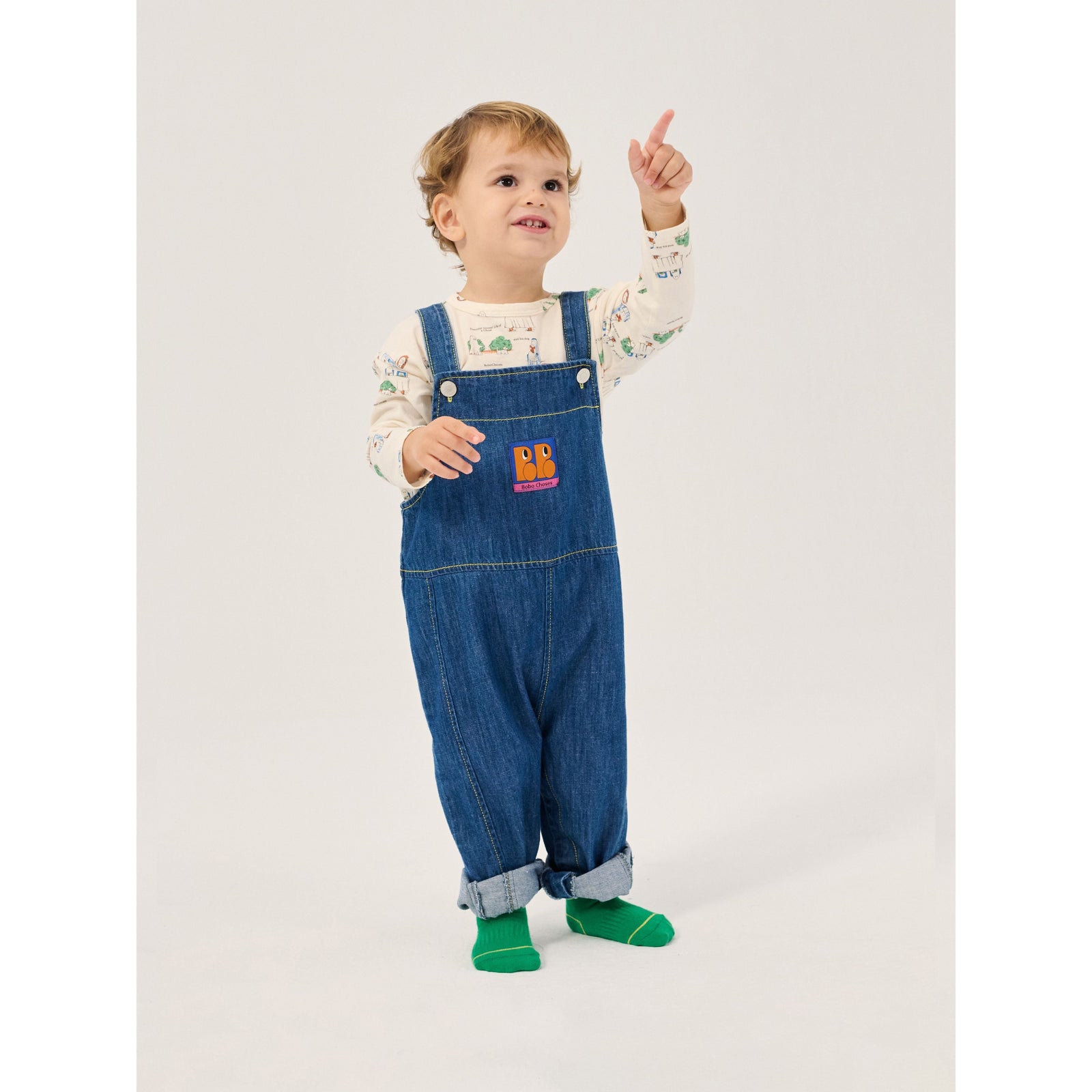 Bobo Choses Booo Bo Choses Tag Denim Overall, All About Monsters collection, view 2